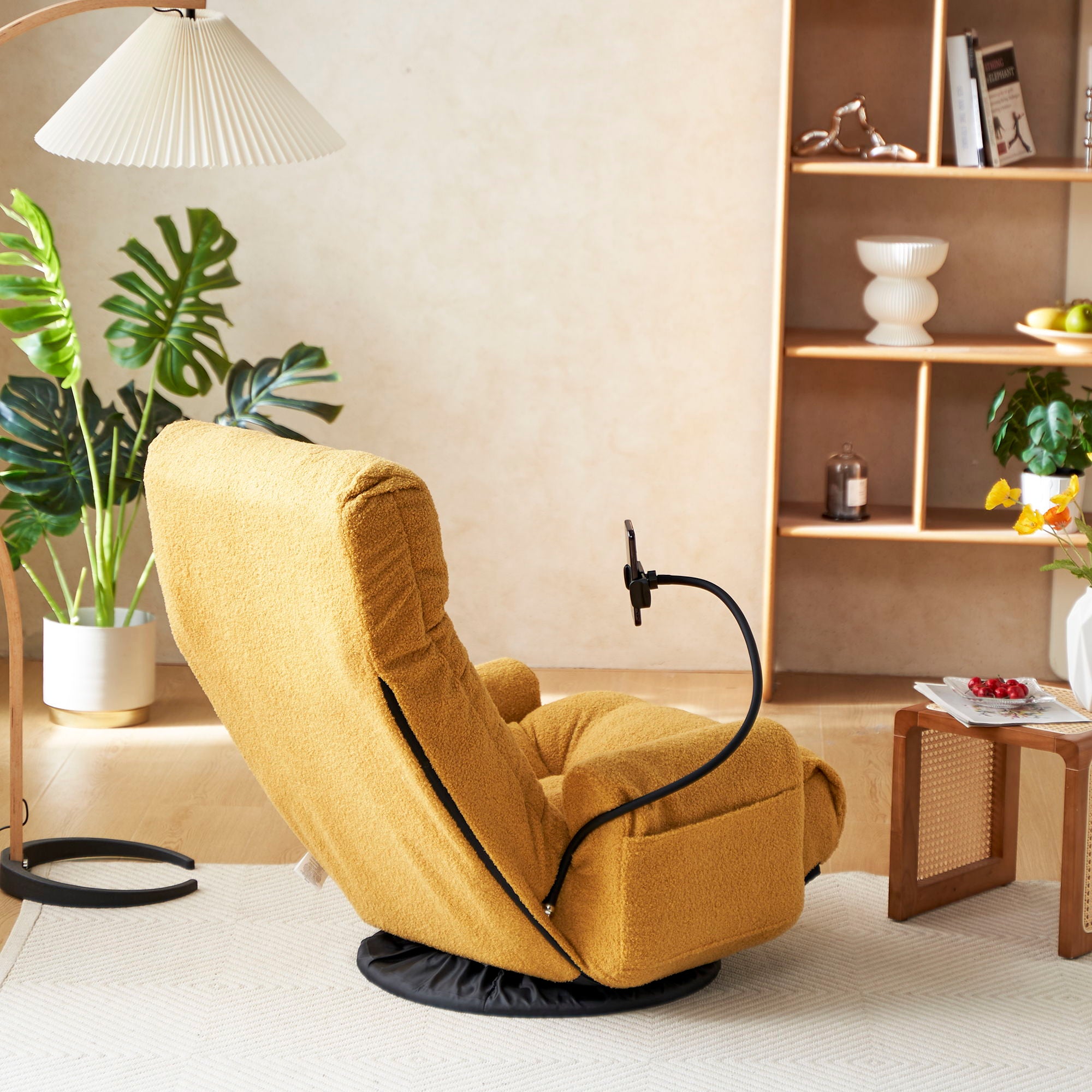 Adjustable Swivel Lounge Chair With 360 Degree Rotating Seat And Headrest Support