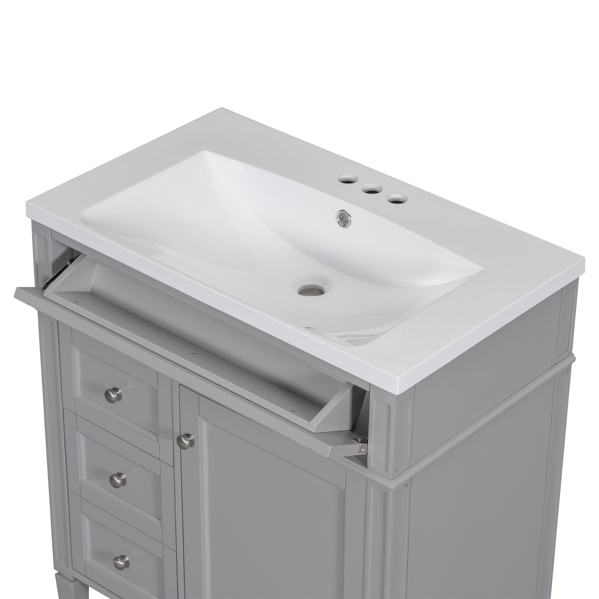Bathroom Vanity With Top Sink, 2 Drawers And Tip Out Drawer, Rectangular Design