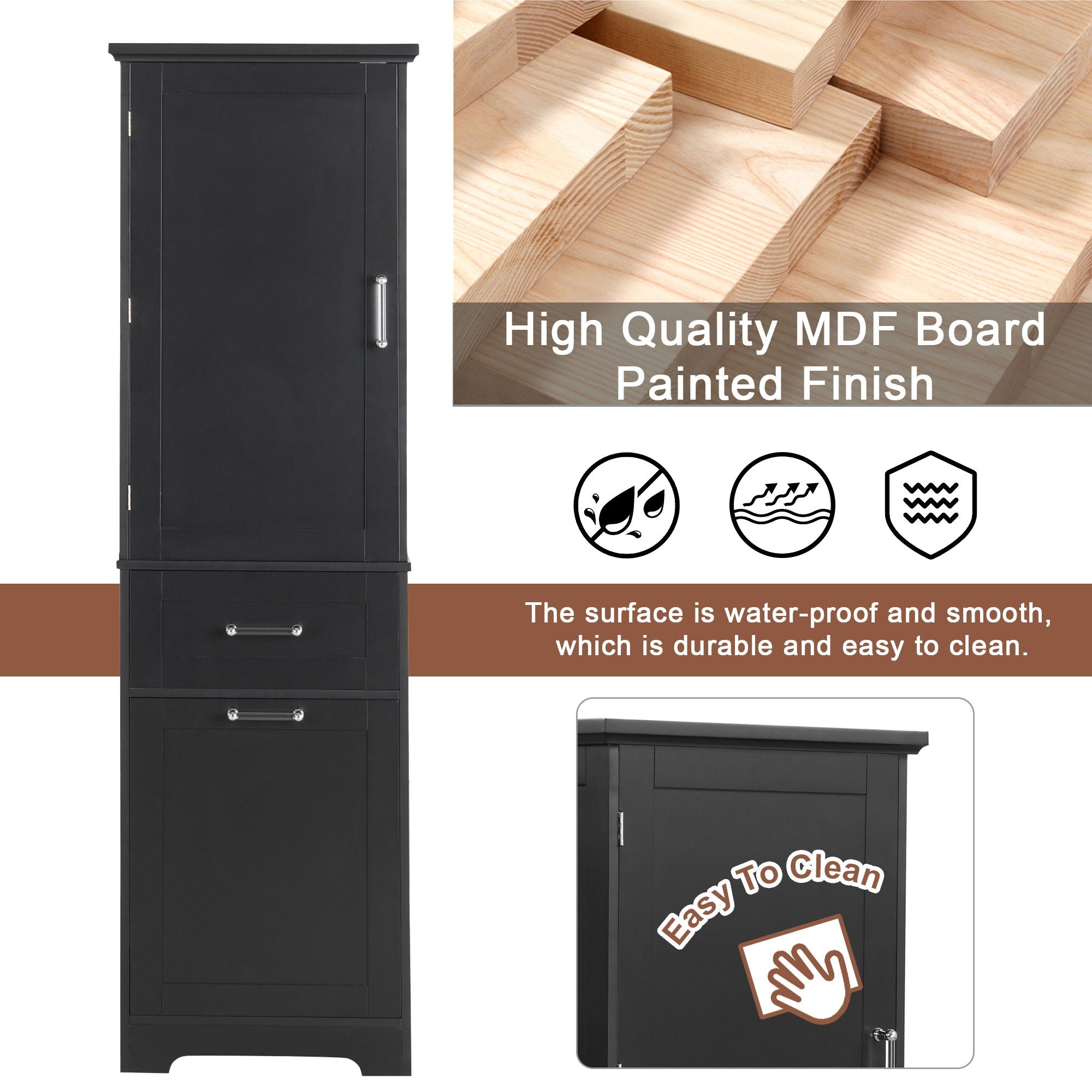 Tall Freestanding Bathroom Storage Cabinet With Adjustable Shelf And 2 Drawers