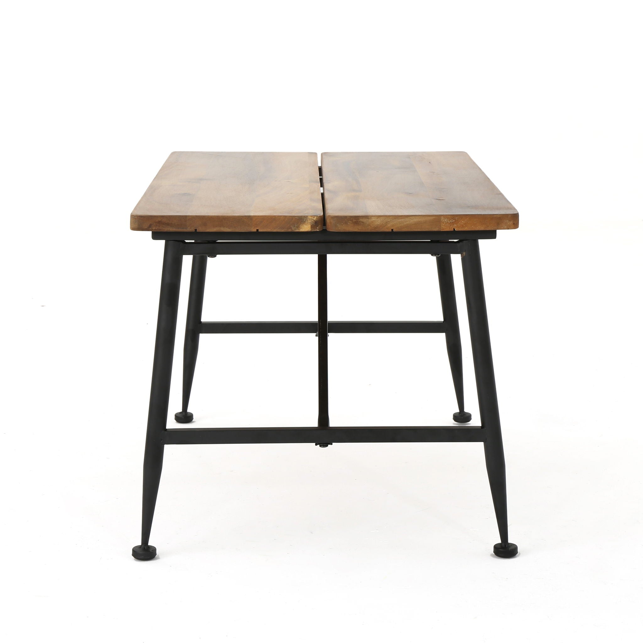 Rectangle Outdoor Coffee Table With Angled Tubular Legs And Wood Top - Black