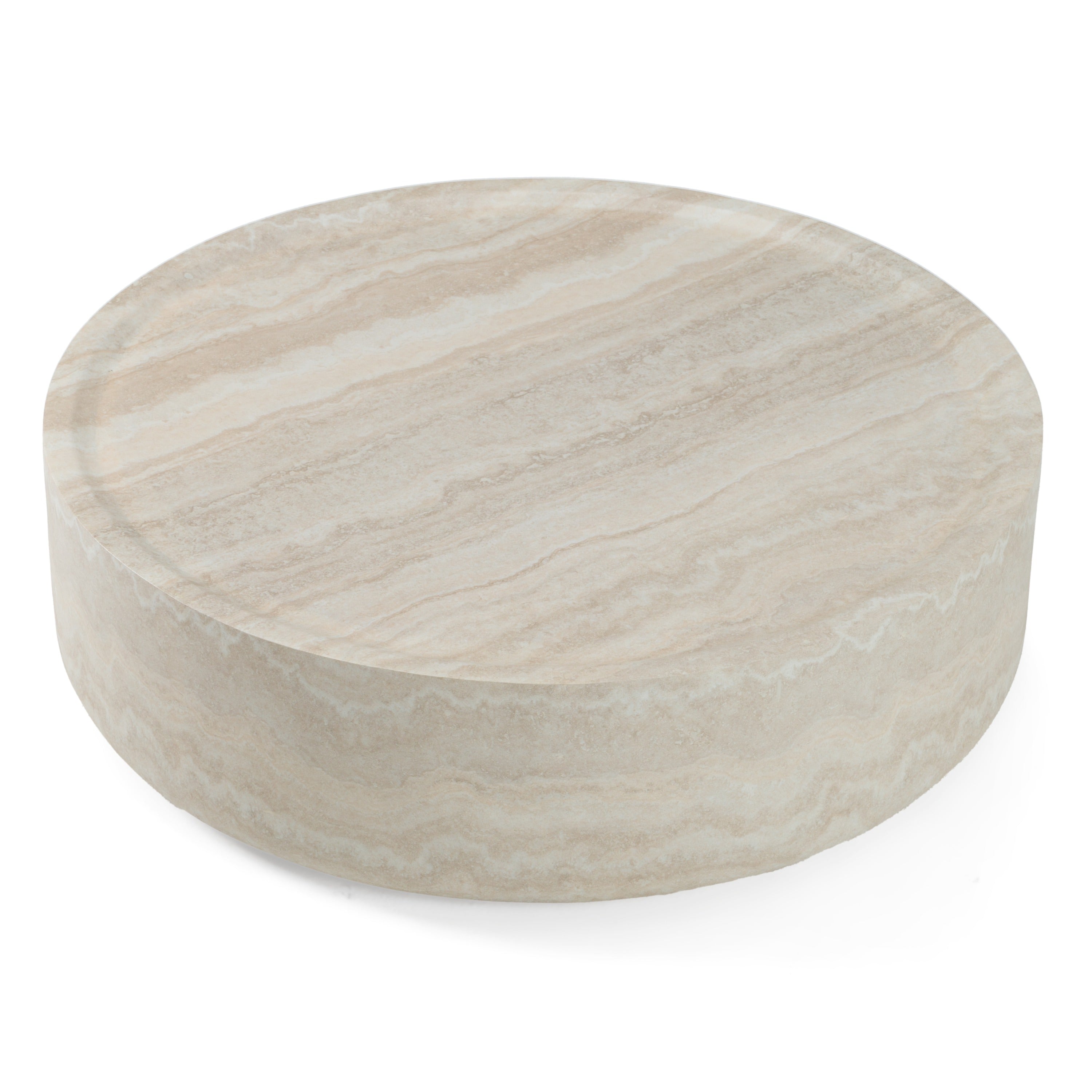 Modrest Benji - Modern Faux Travertine Round Large Coffee Table