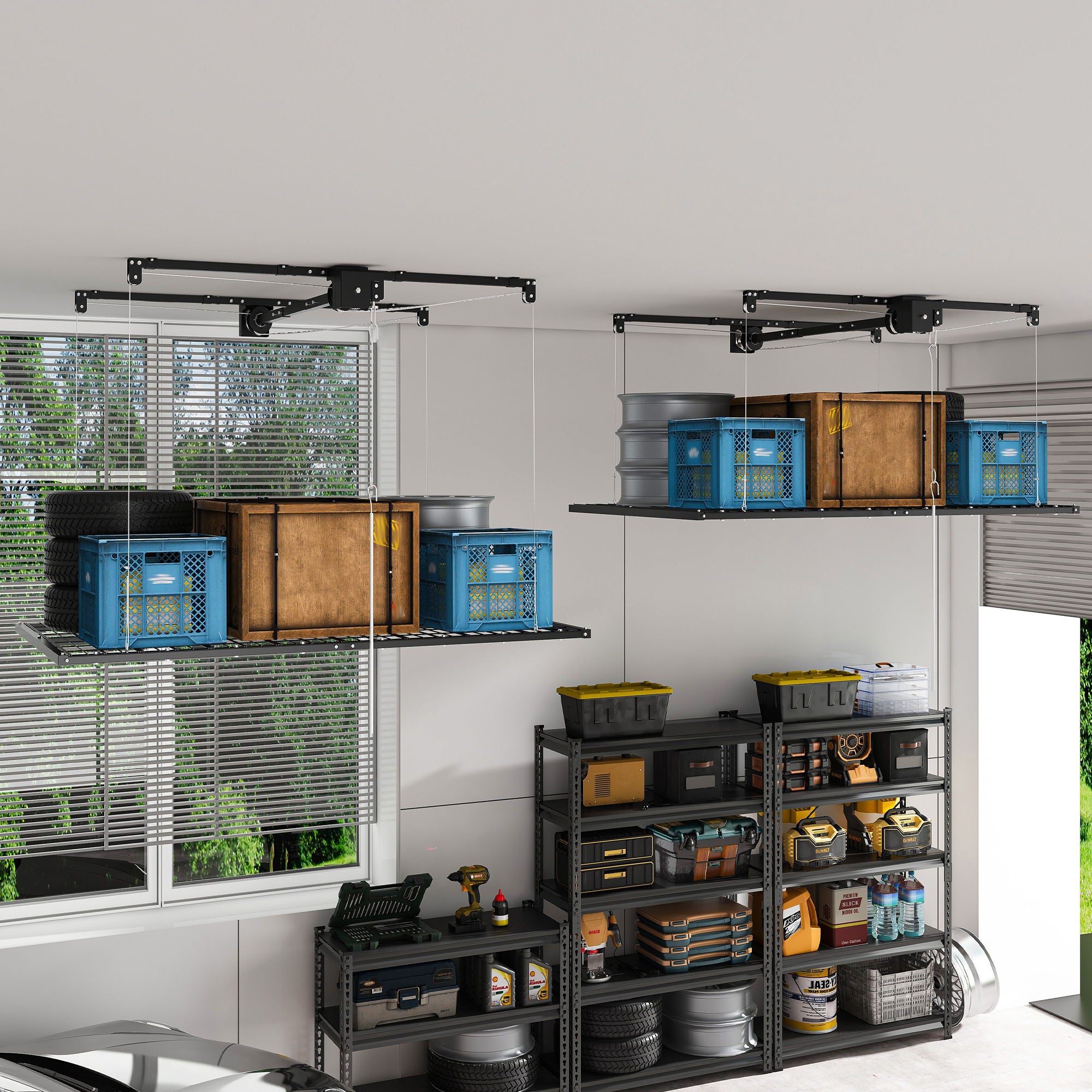Overhead Garage Storage Rack For High Ceilings & Safety Lock - Black