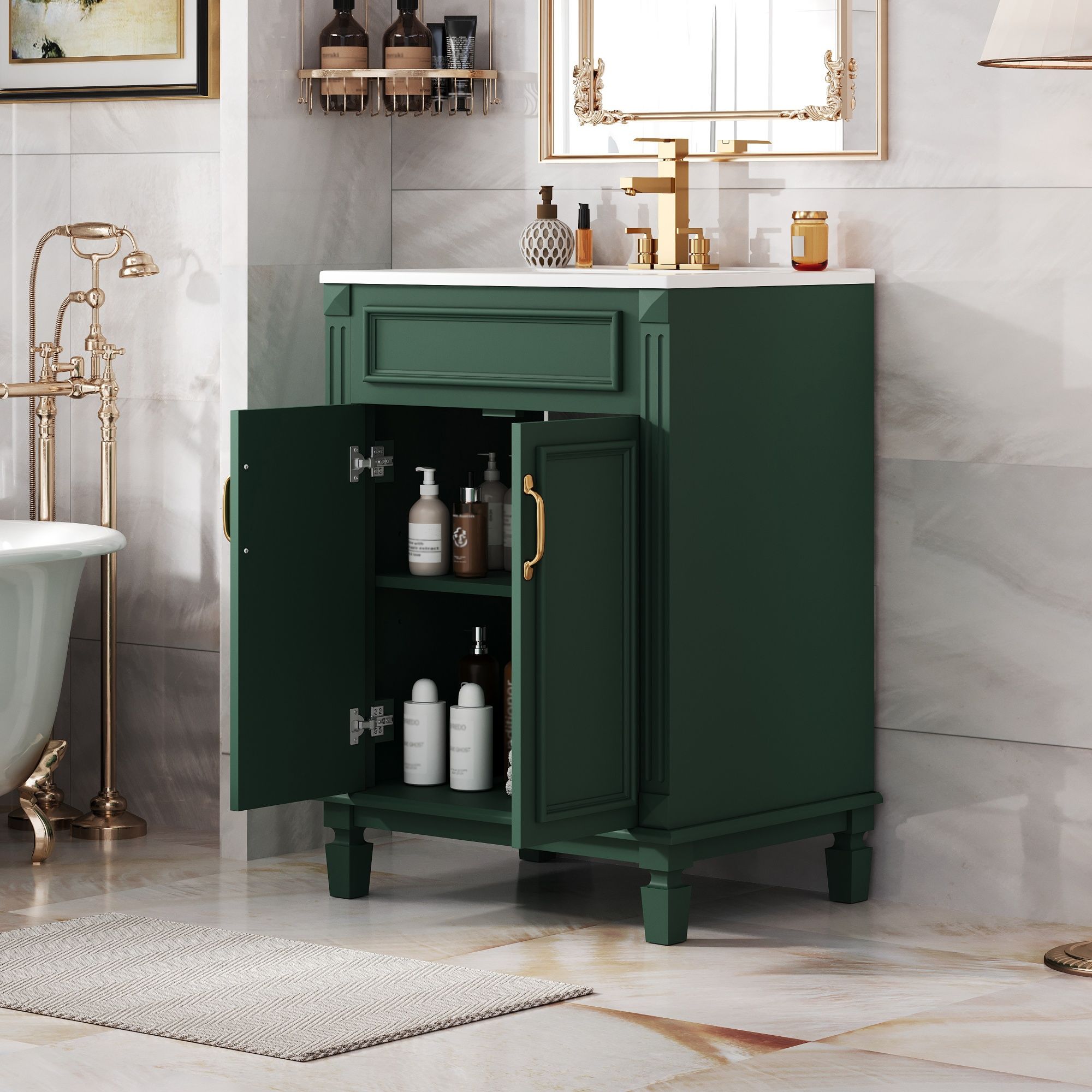 Bathroom Vanity With Top Sink, Cabinet With 2 Soft Closing Doors