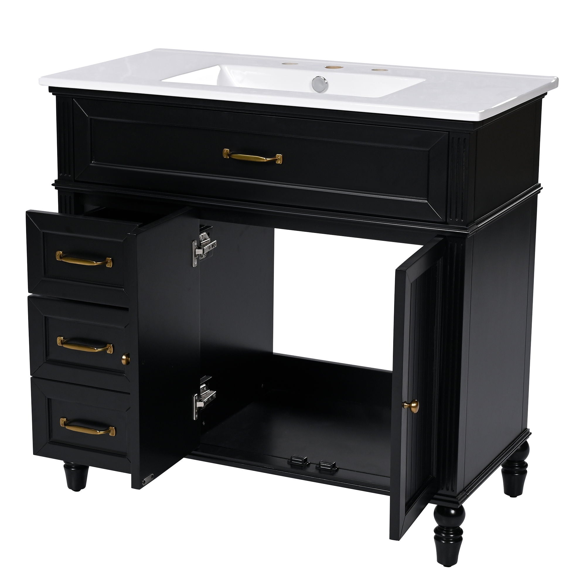 Bathroom Vanity With Sink, 2 Doors 2 Drawers, Freestanding Design