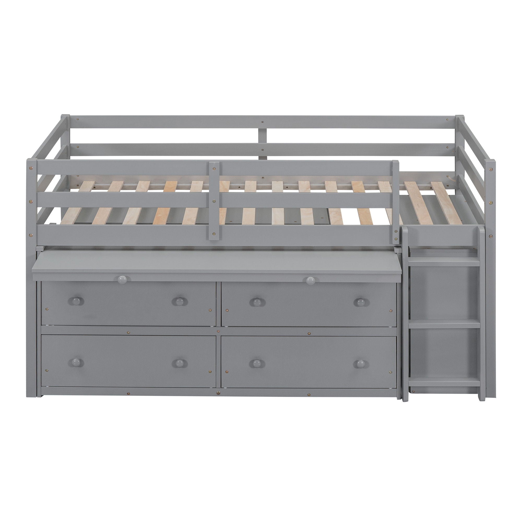 Loft Bed With Retractable Writing Desk And 4 Drawers, With Lateral Portable Desk And Shelves