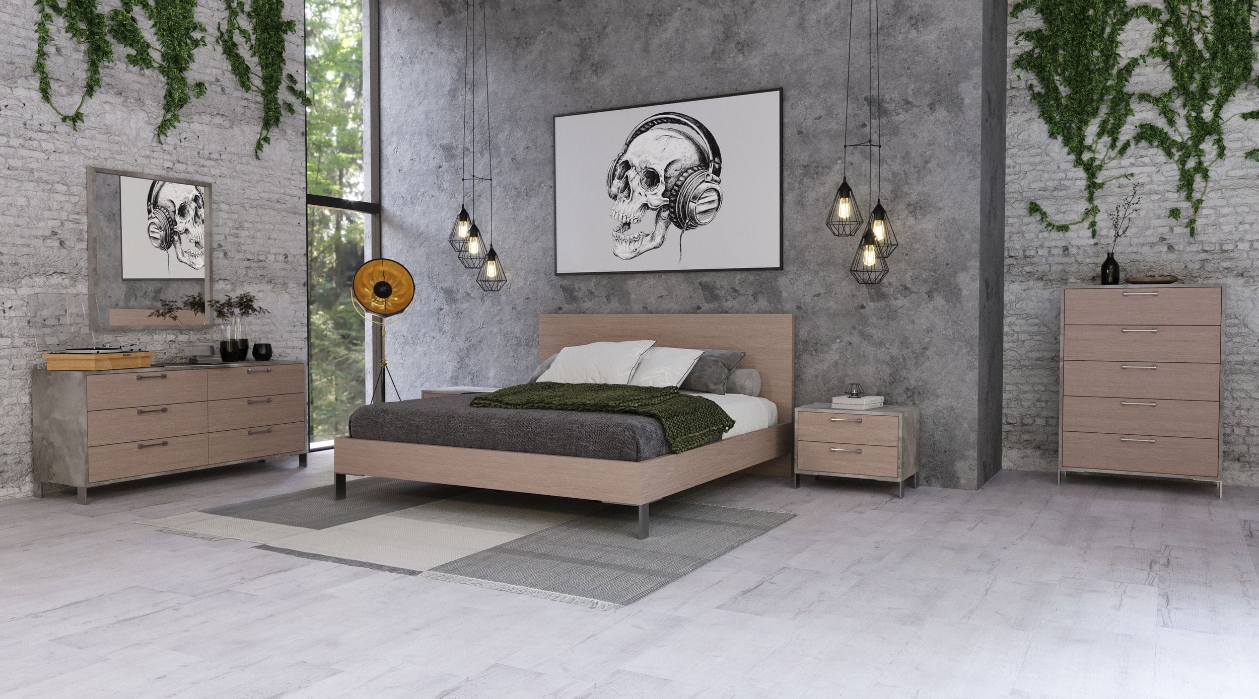 Queen Nova Domus Boston - Modern Brown Oak & Brushed Stainless Steel Bed