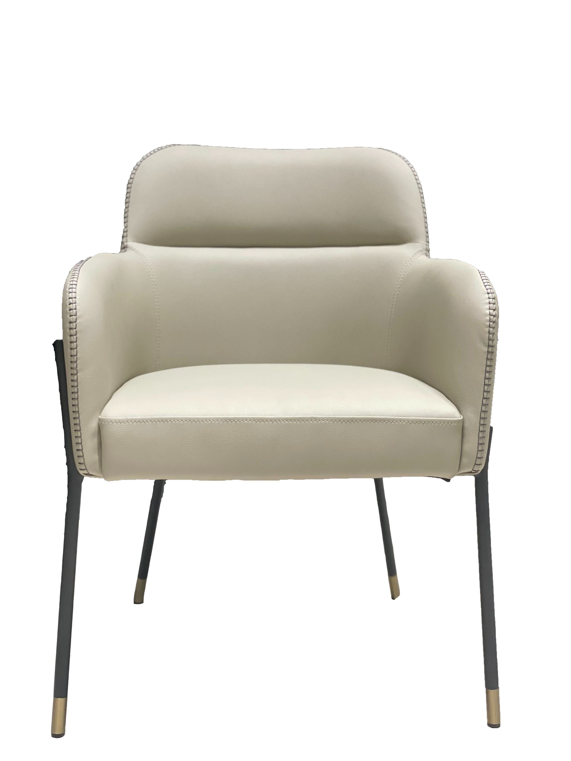 Modrest Brady - Modern Black Metal + Greige Vegan Leather Dining Chair