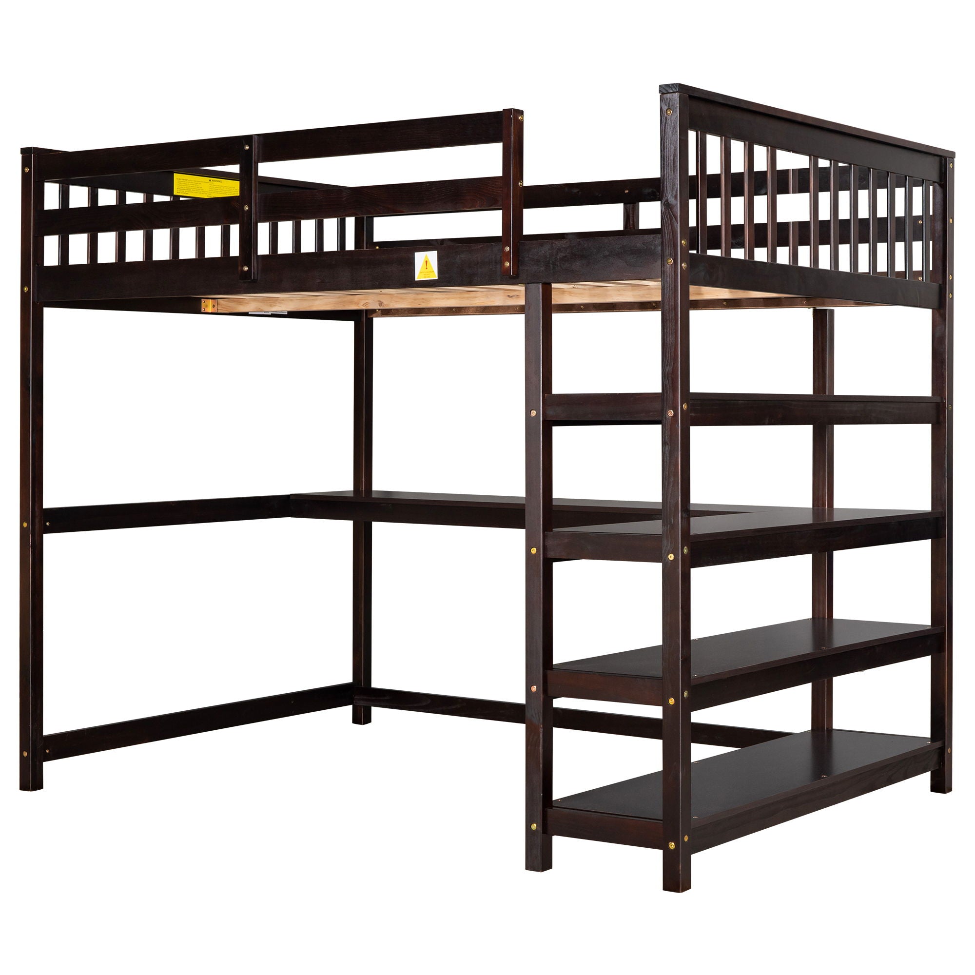 Loft Bed With Storage Shelves And Under Bed Desk