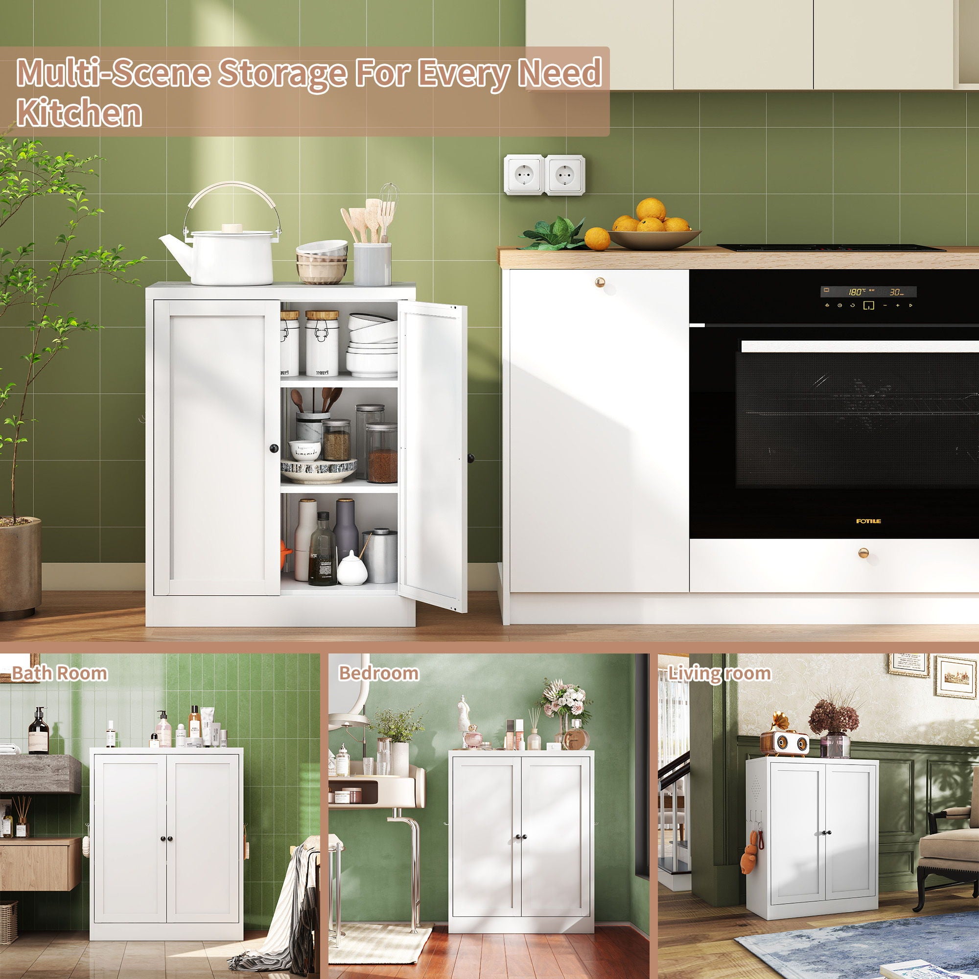 Pantry Cabinet With Adjustable Shelves Freestanding Kitchen Storage Organizer - White