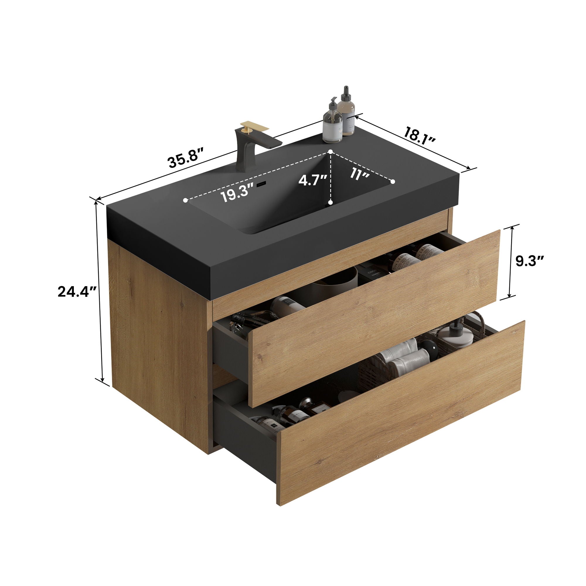 Alice - Bathroom Vanity With Sink, Large Storage, Wall Mounted