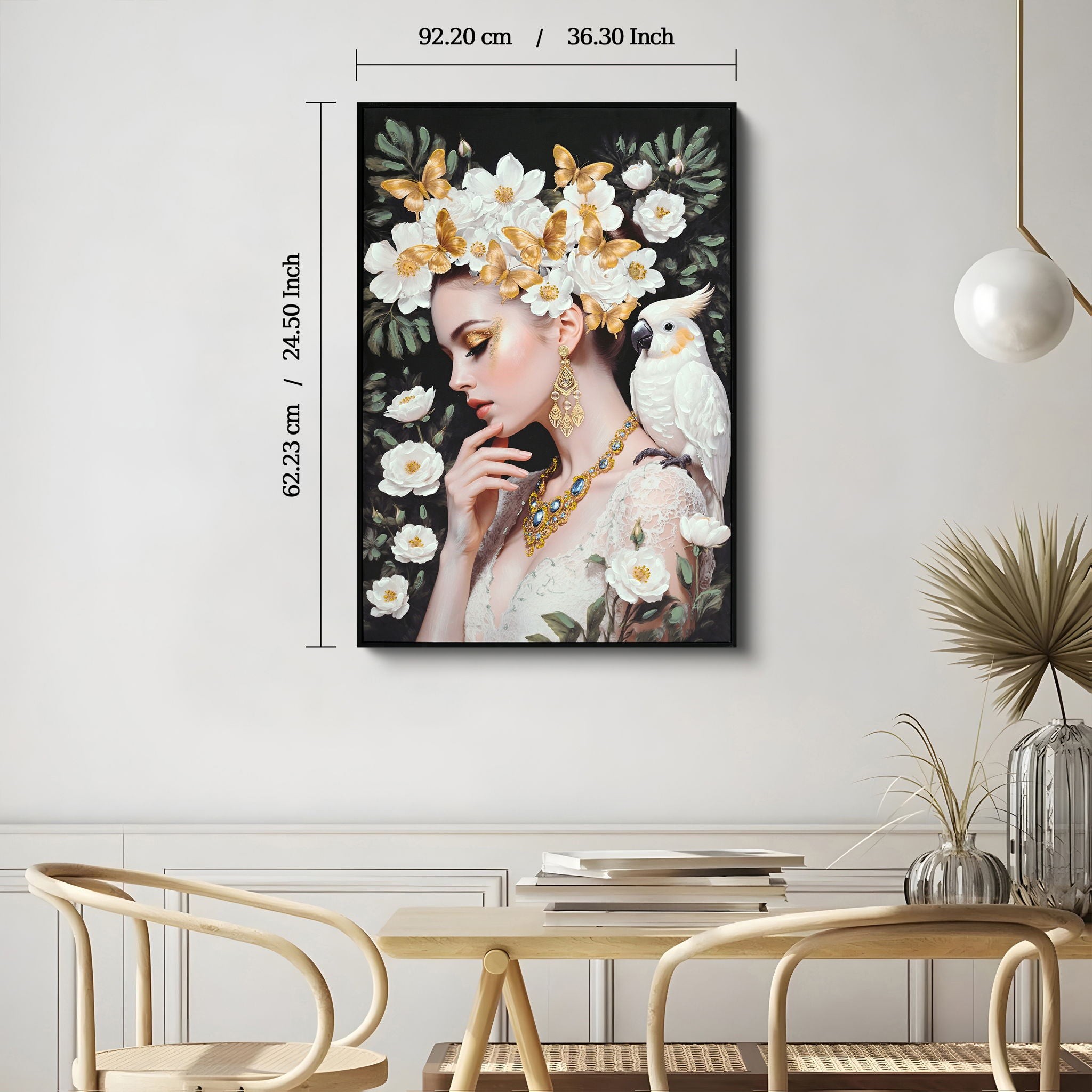 Beauty Posters Beauty Lady Wall Art And Floral Canvas Artwork For Living Room - Ivory / Gold