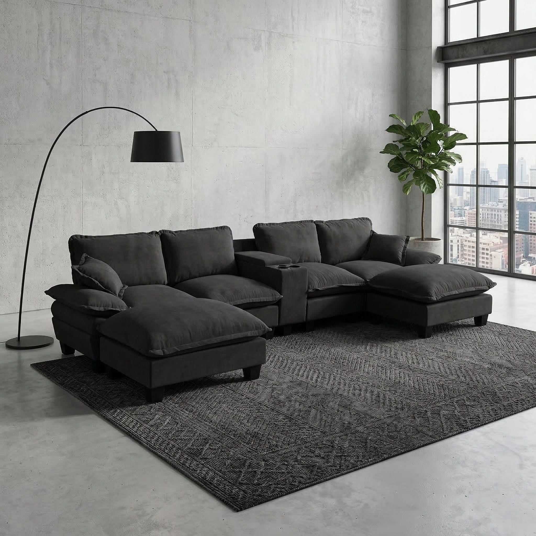 Modular Cloud Couch Sofa With Cup Holders & Storage, USB Port