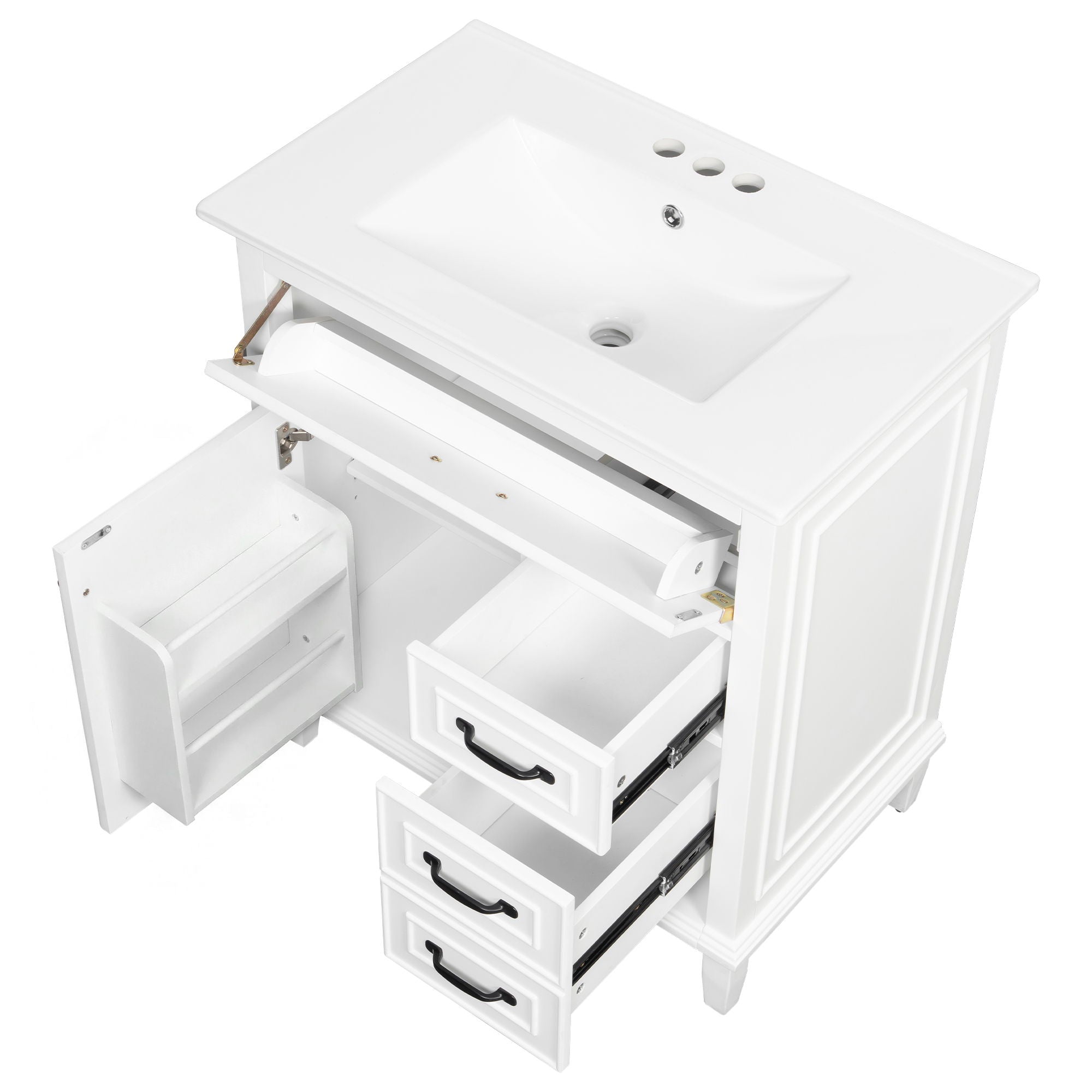 Bathroom Vanity With Sink Top, Flip Drawers, Adjustable Shelf