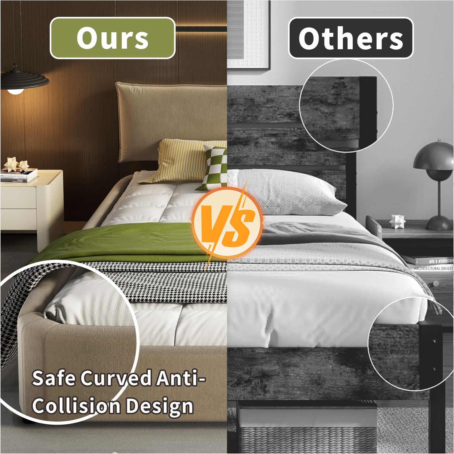 Cloud Bed Frame With Oversized Padded Movable Headboard