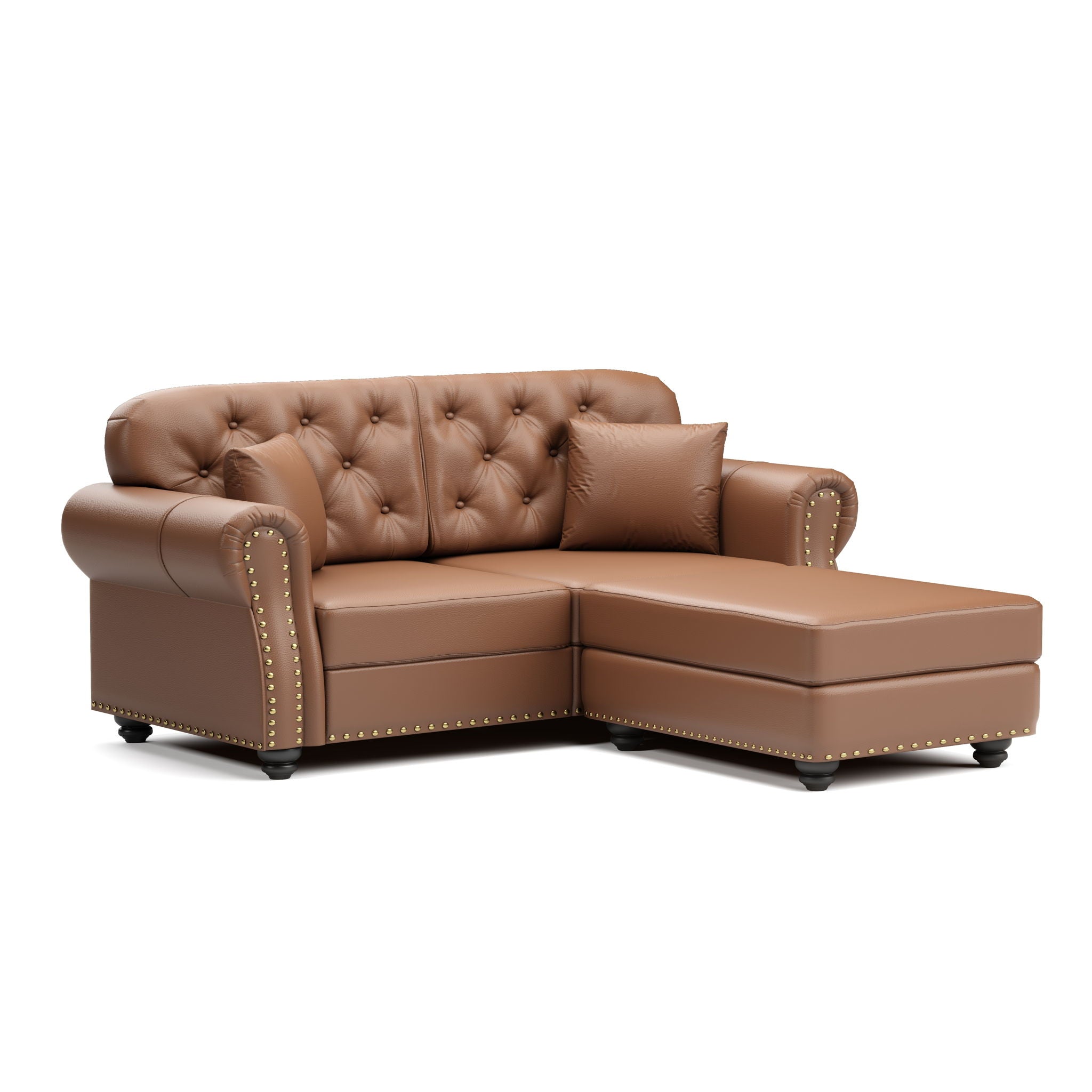 Upholstered Sofa With Nailhead Trim, Rolled Armrests With Ottoman