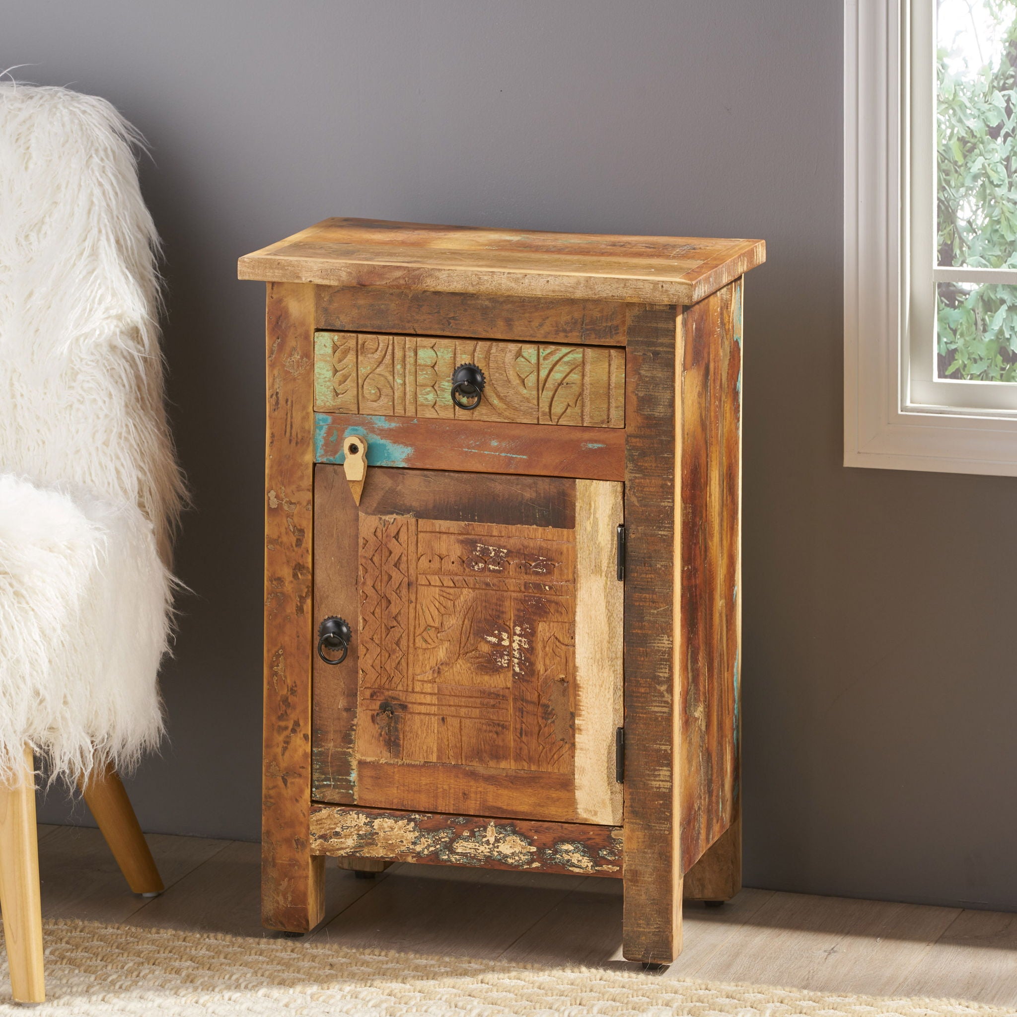 Carved Side Table - Natural