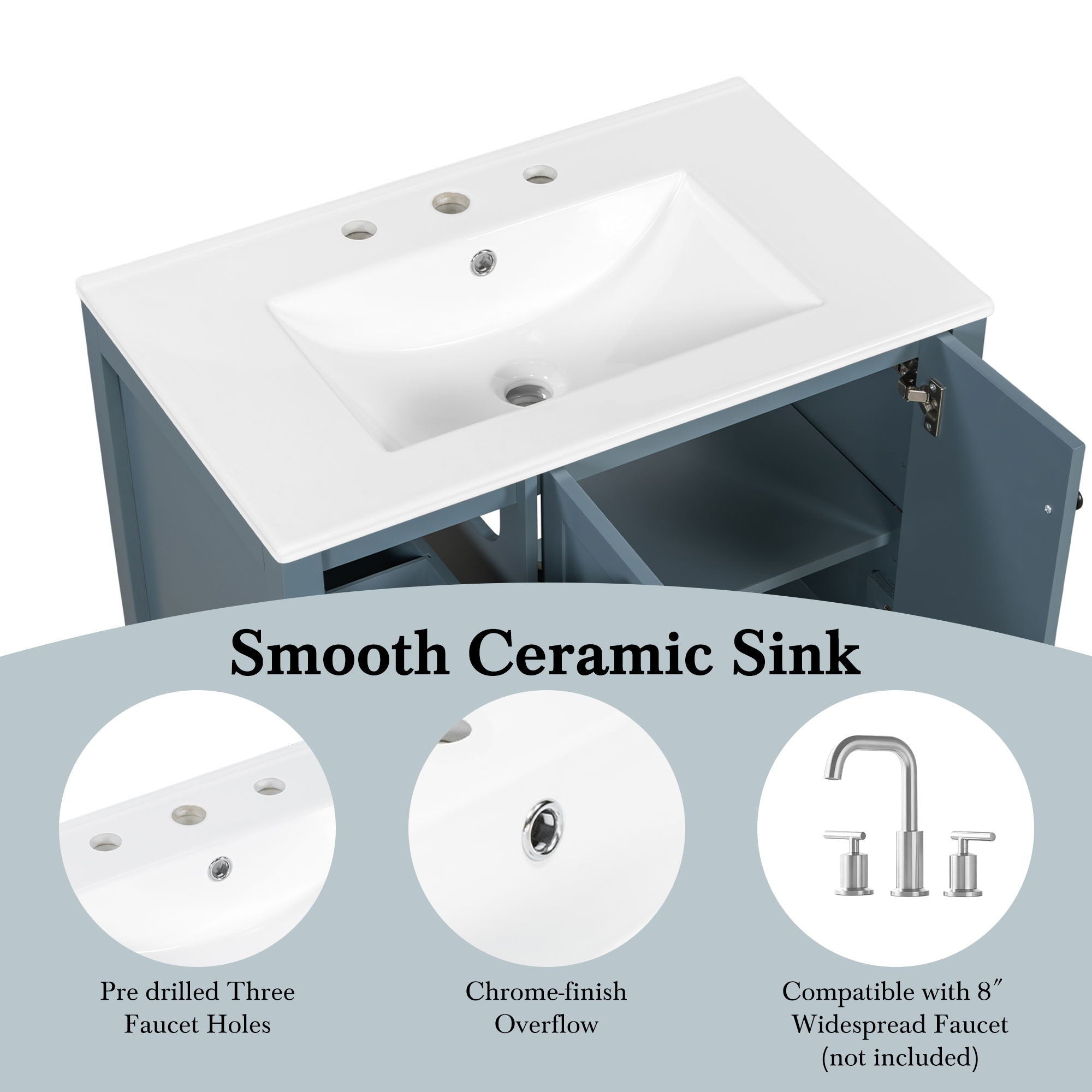 Bathroom Vanity With Sink Top, Bathroom Vanity Cabinet With 2 Doors And 2 Drawers, Open Shelf
