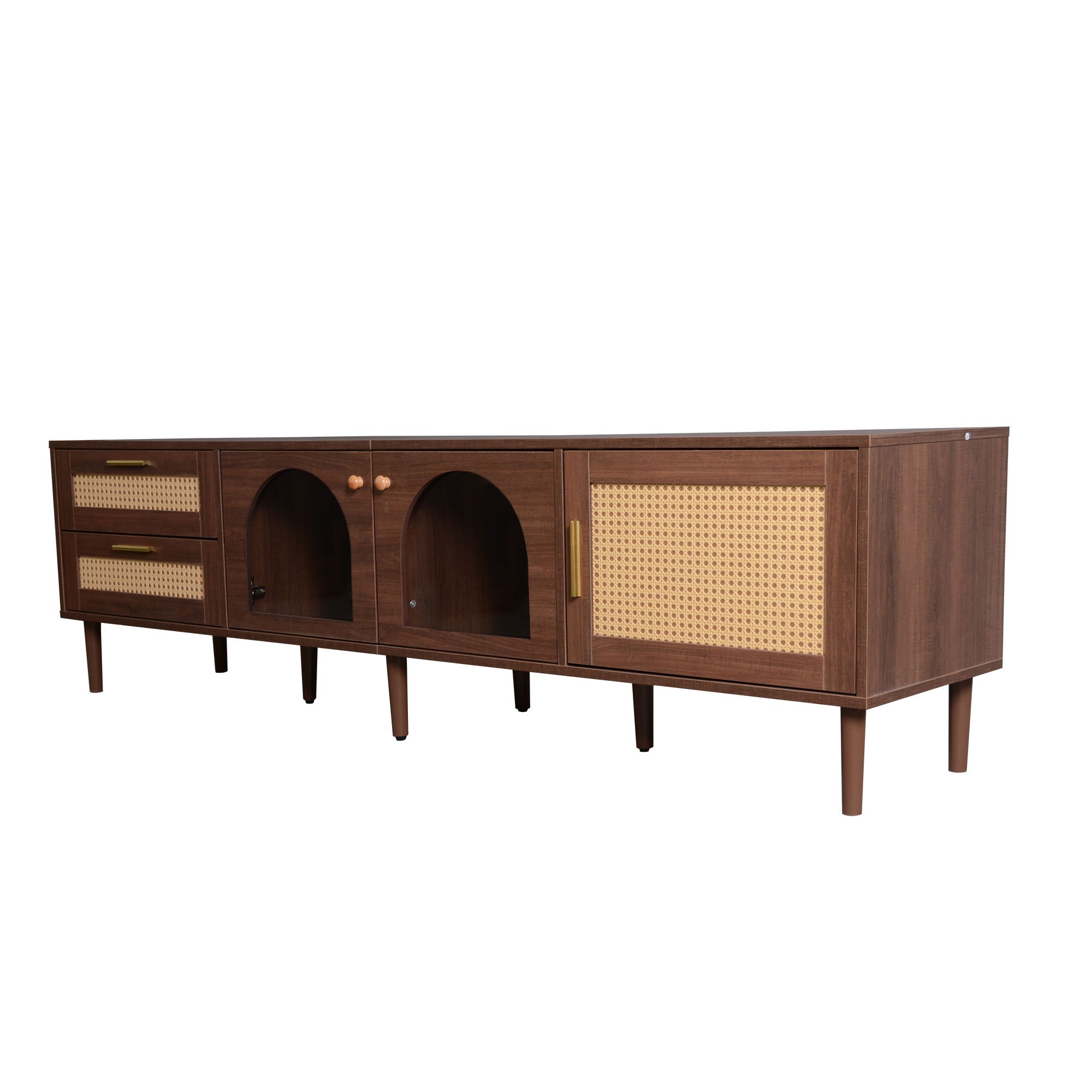 TV Stand With 3 Cabinets & 2 Drawers, LED Light Media Console For TVs Up To 80" - Dark Brown