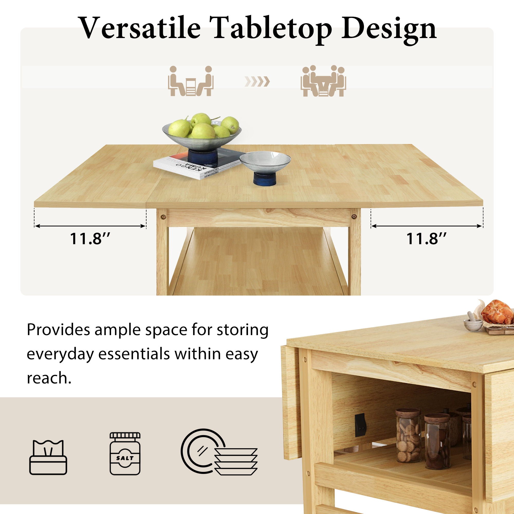 5 Piece Extendable Wood Square Dining Table Set With 2 Drop Leaves