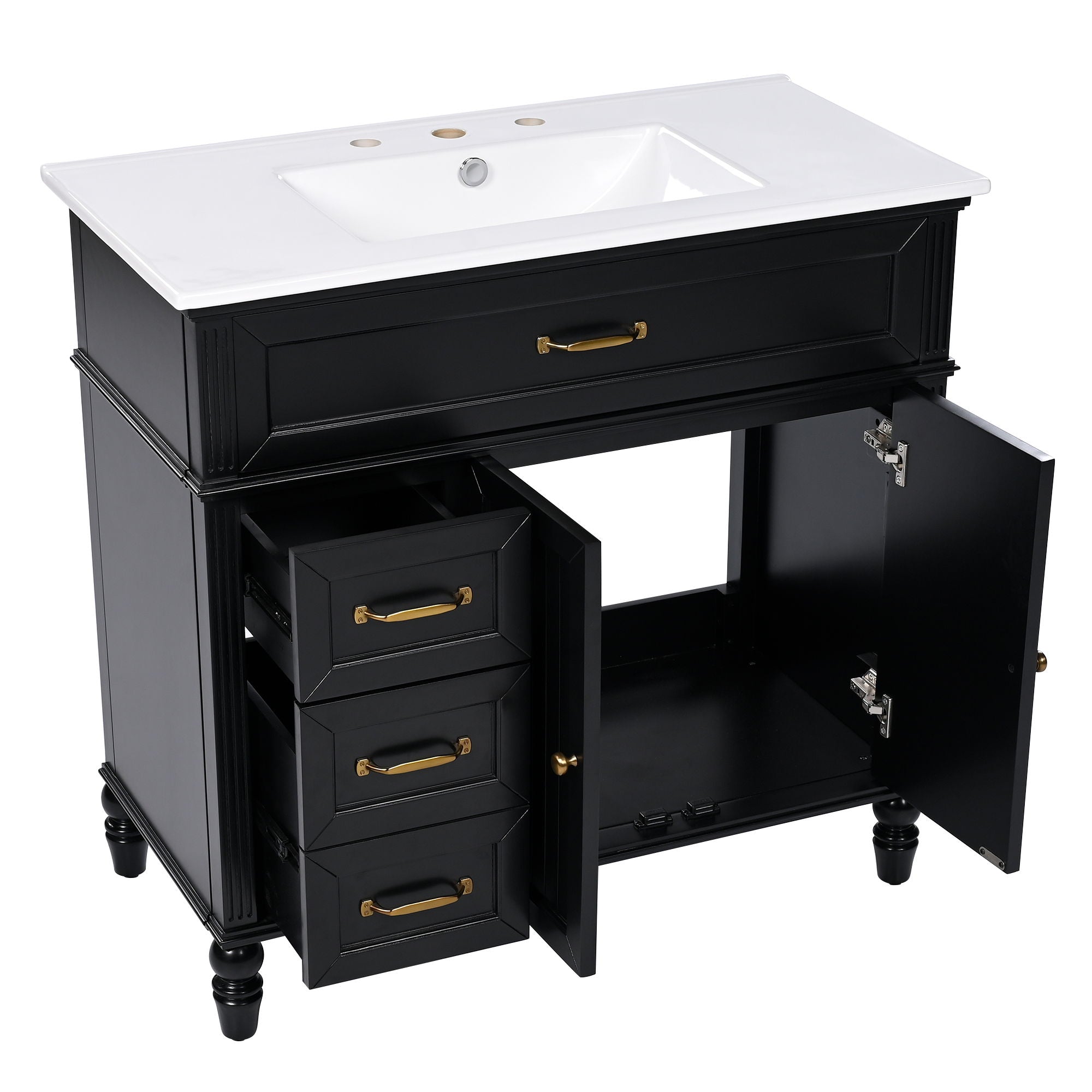 36" Bathroom Vanity With Sink, Freestanding Cabinet With Drawers, 2 Package - Black