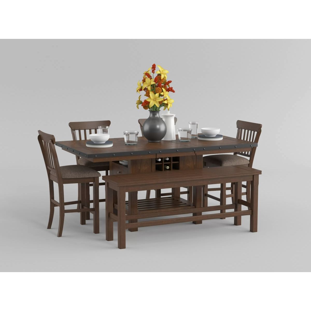 Schleiger - Counter Height Bench - Brown