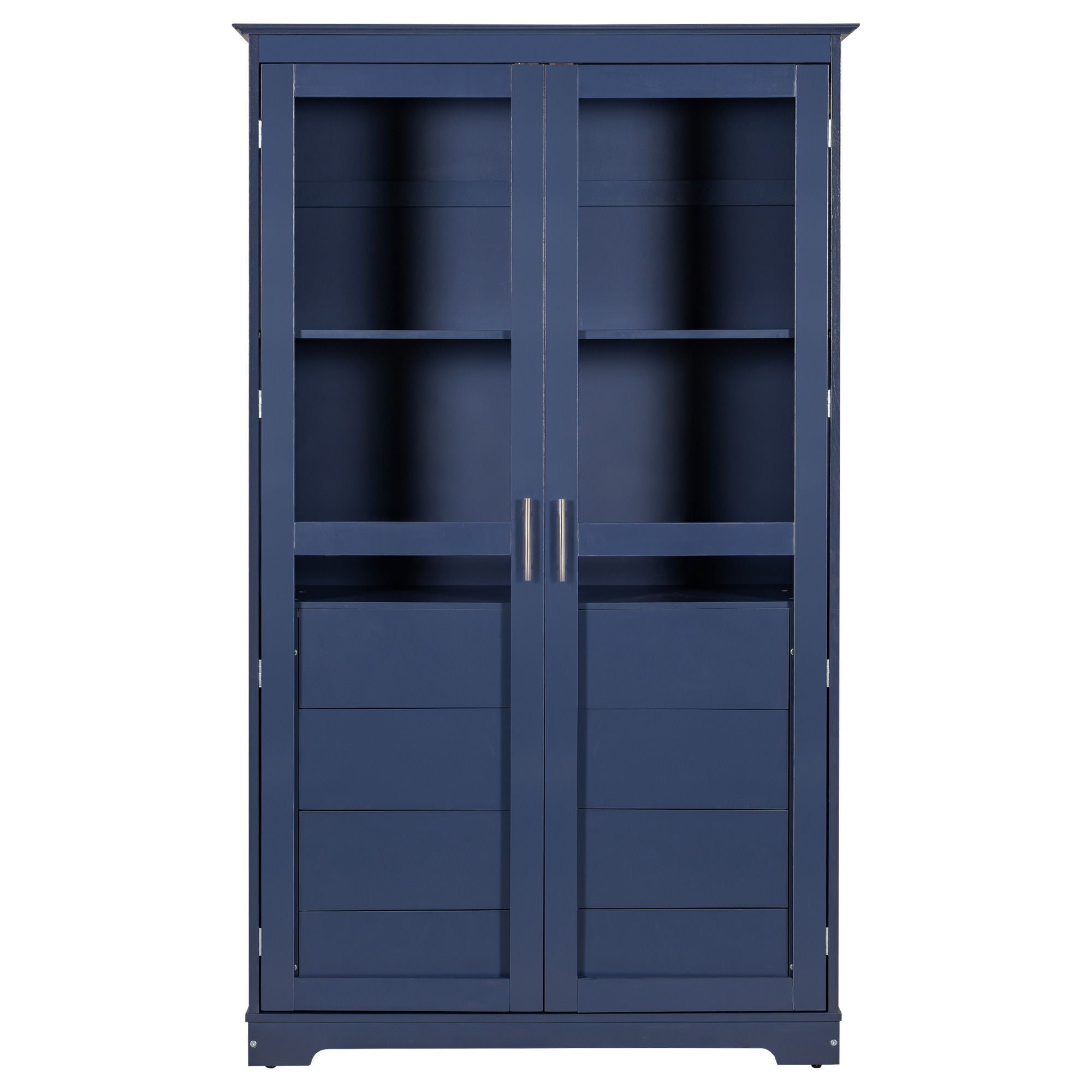 Kitchen Pantry, Freestanding Kitchen Storage Cabinet Display Cabinet With Glass Doors And 4 Built In Drawers For Living Room, Home Office - Blue