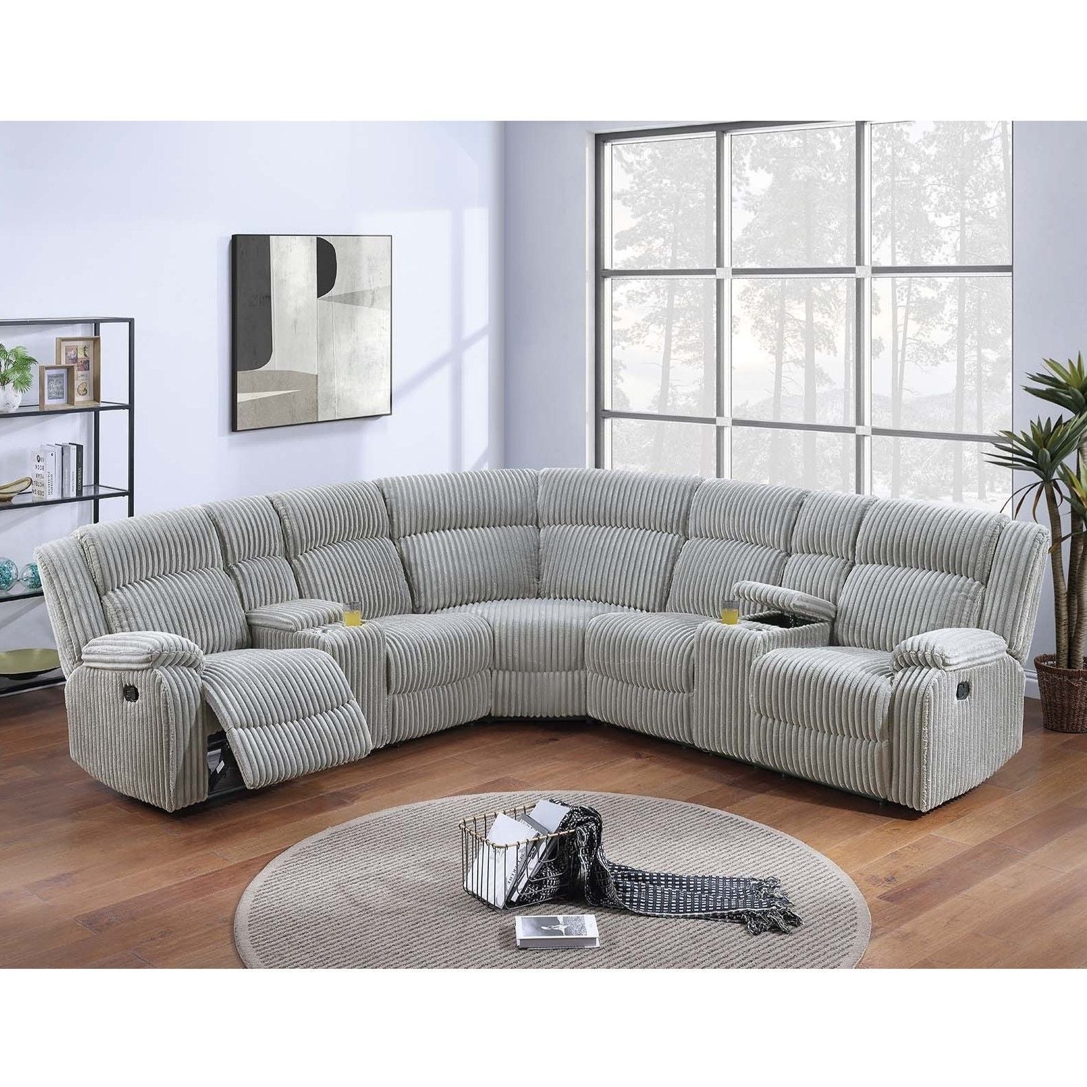Sectional Sofa Set With Console Cup Holders, 3 Piece Reclining Living Room Couch - Gray Ash