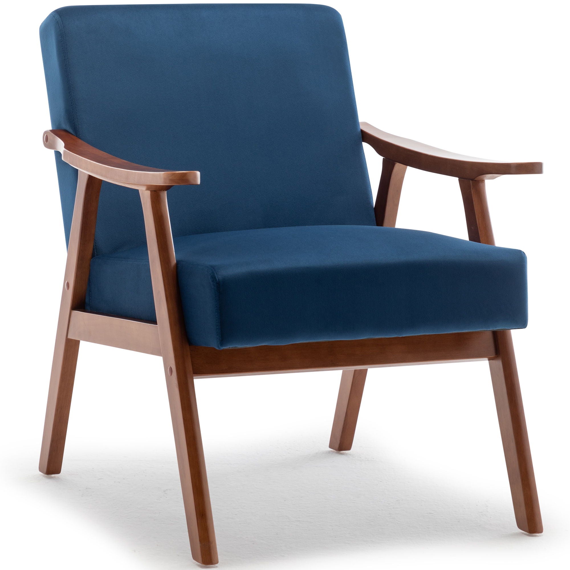 Mid Century Modern Accent Chair With Solid Wood Frame And Extra Thick Backrest