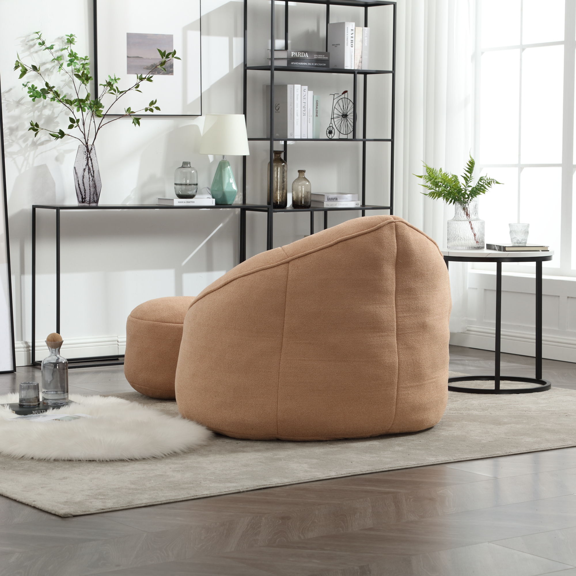 Bedding Bean Bag Sofa Chair High Pressure Foam With Footrest