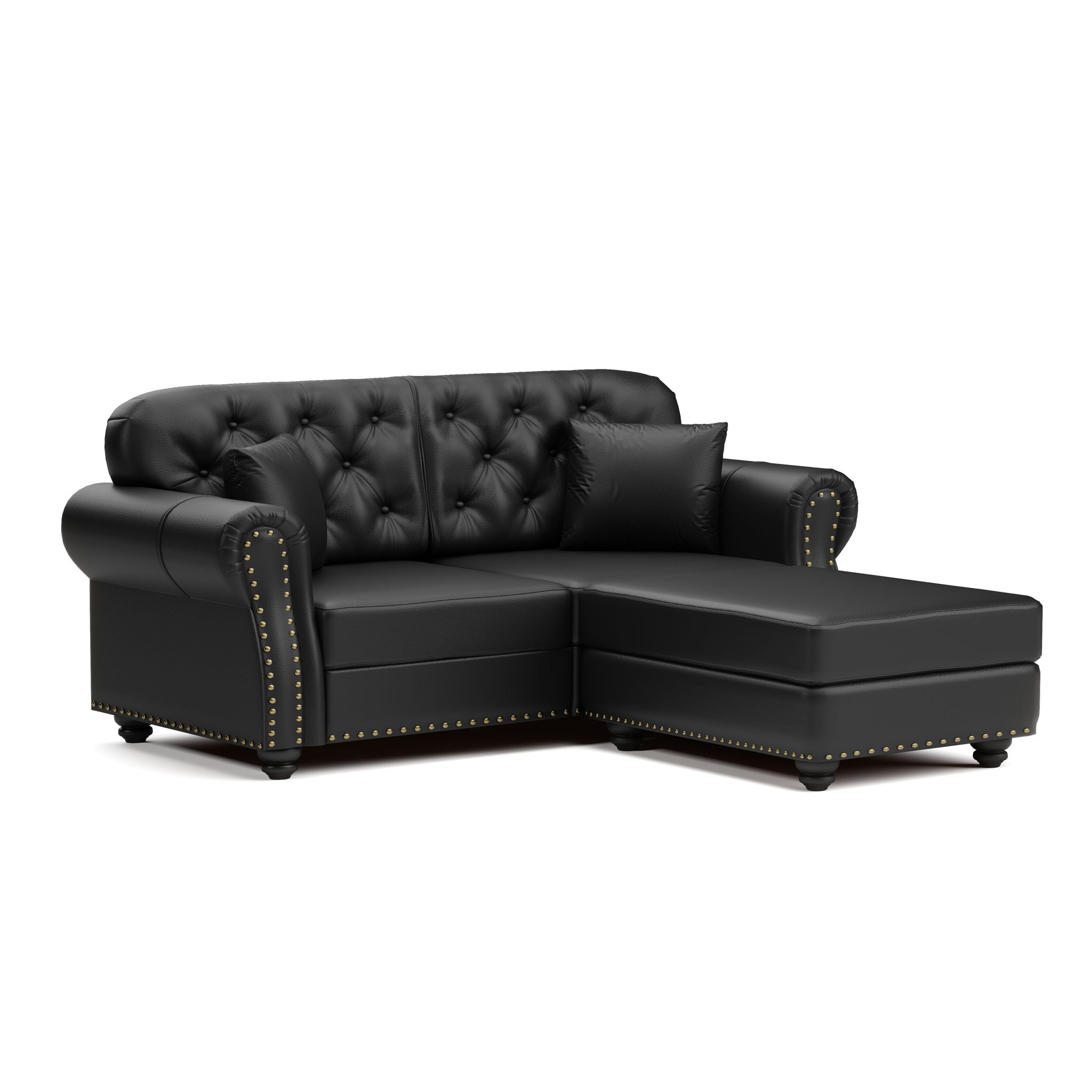 Upholstered Sofa With Nailhead Trim, Rolled Armrests With Ottoman