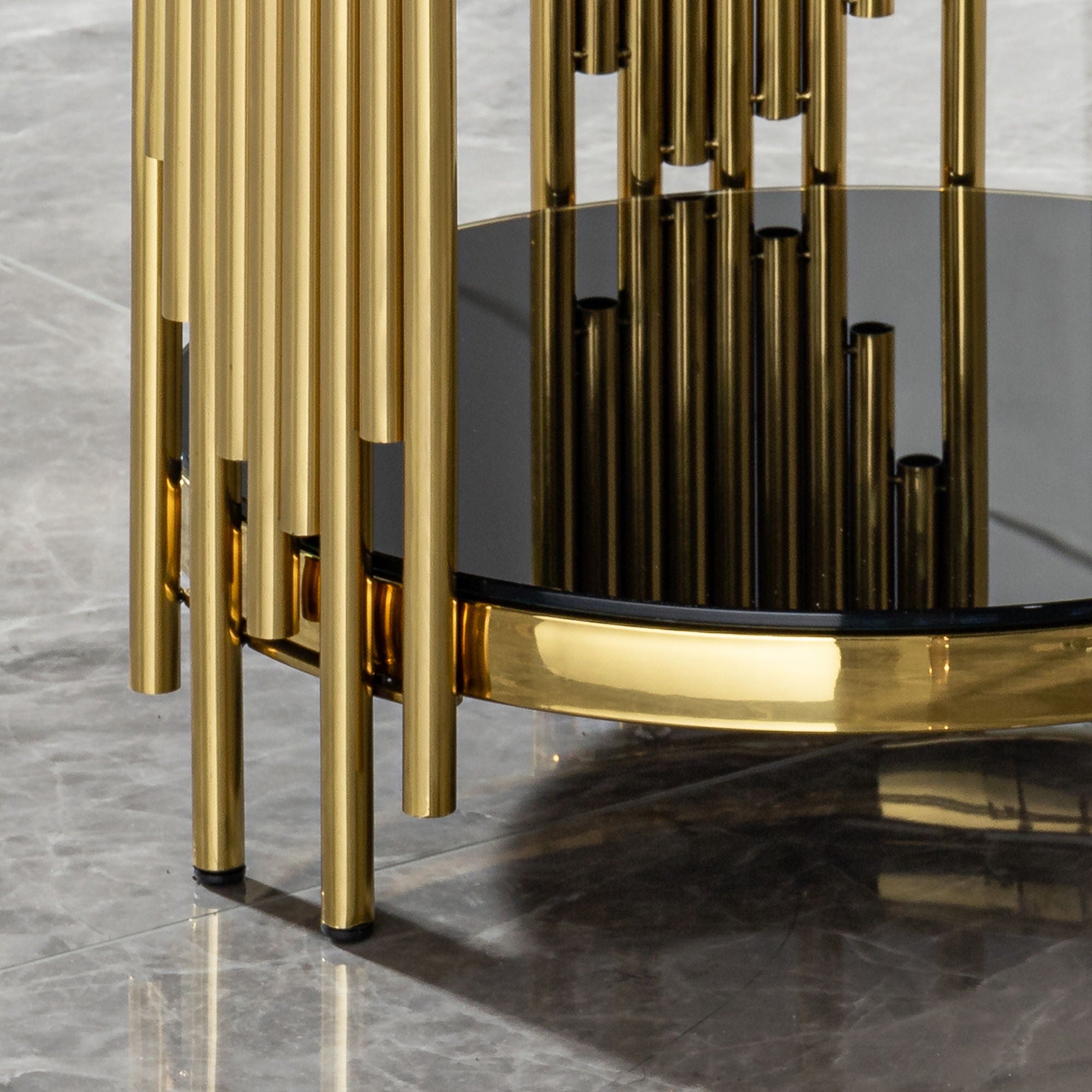 Elegant Round Table With Double Layer Tempered Glass Top And Stainless Steel Frame For Living Room