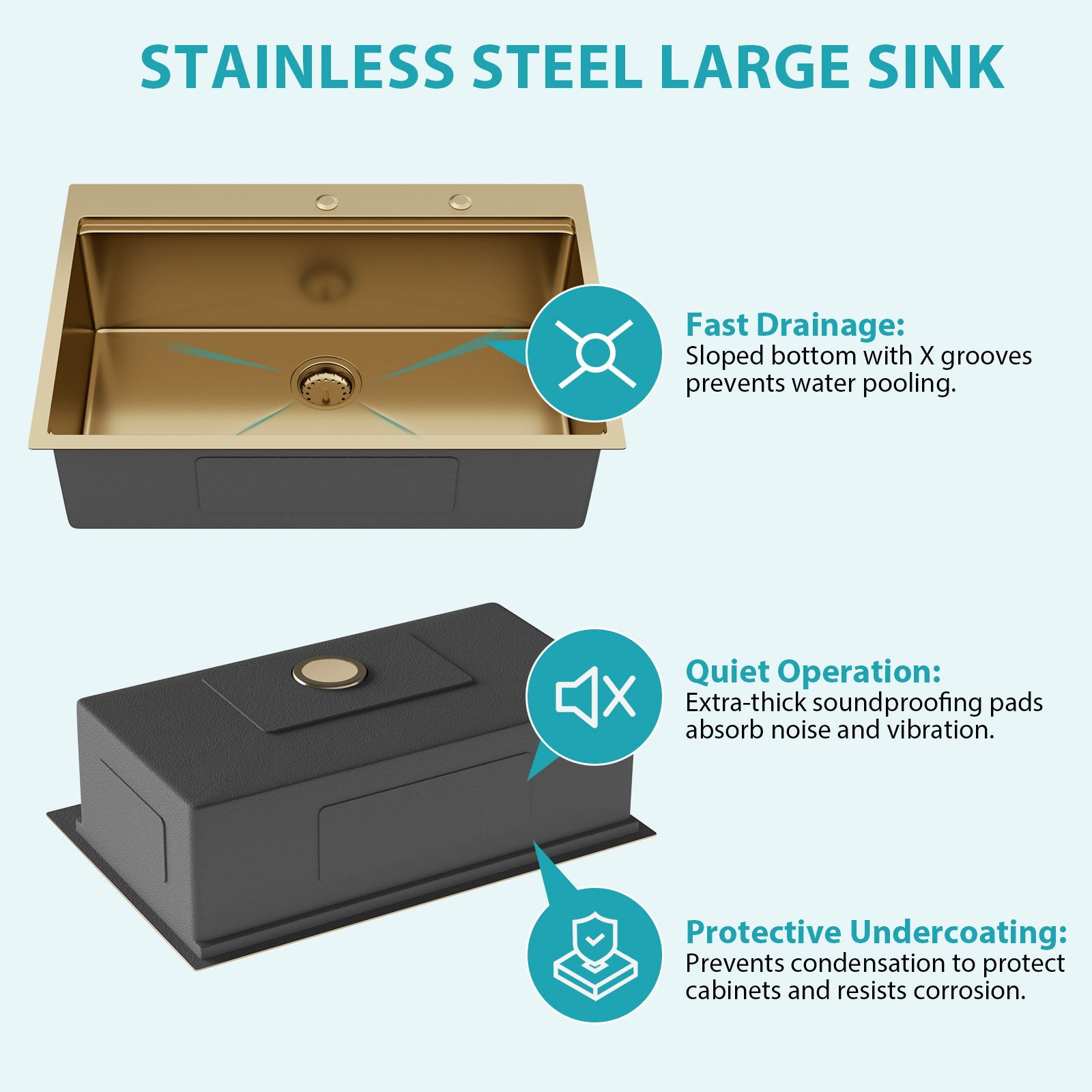 Drop In Kitchen Sink Stainless Steel 16 Gauge