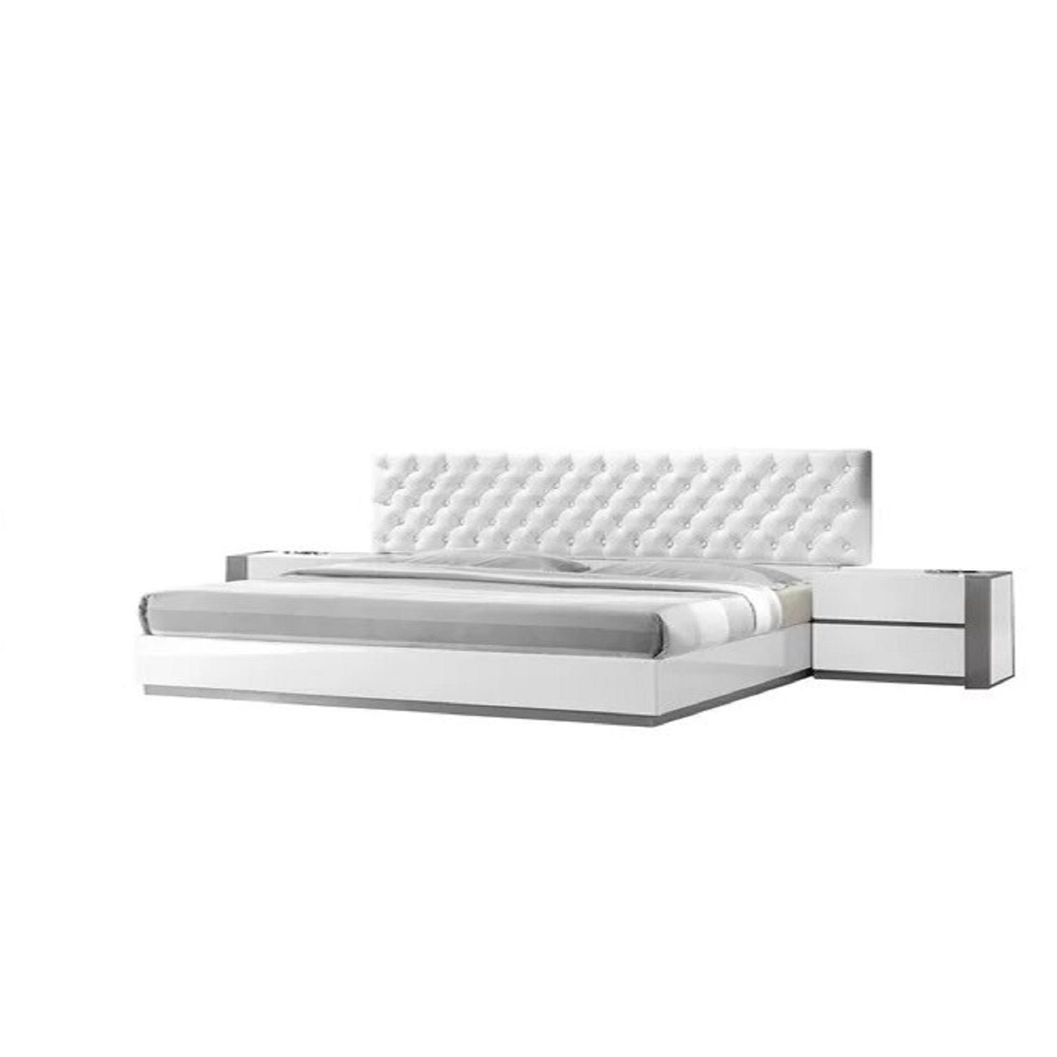 Nightstand Bedside Table With 2 Drawer For Bedroom - White / Silver