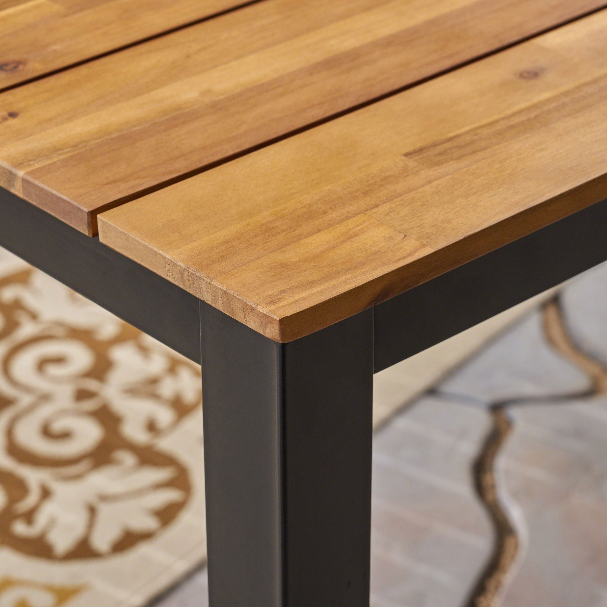 Rectangular Outdoor Dining Table Tabletop With Iron Legs - Black
