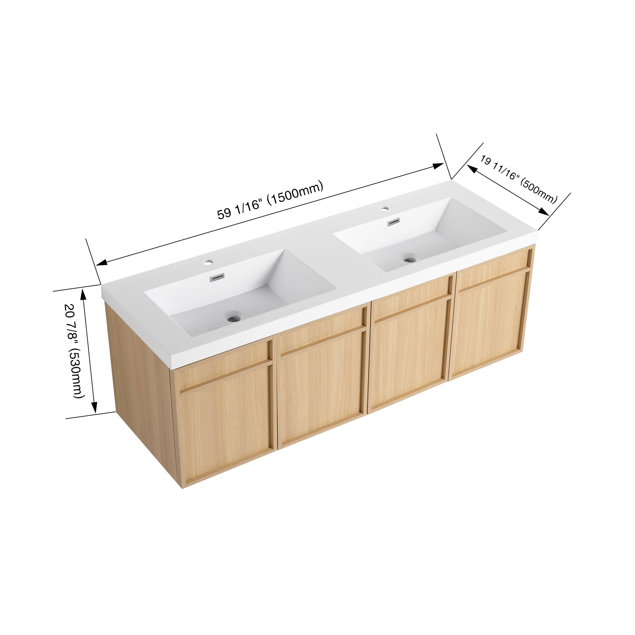Wall-Mounted Bathroom Vanity With Resin Sink And Soft Closing Doors