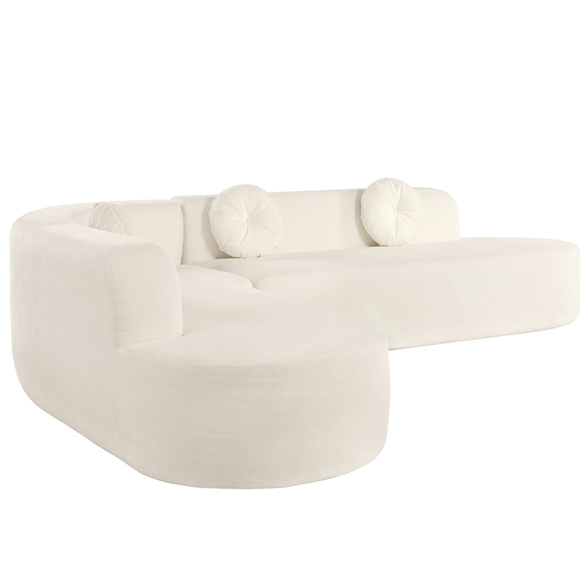 Extra Large Sectional Sofa Soft Fabric Upholstery, Elegant Curved Design With 3 Round Cushions, High - Resilience Foam For Ultimate Comfort - Beige