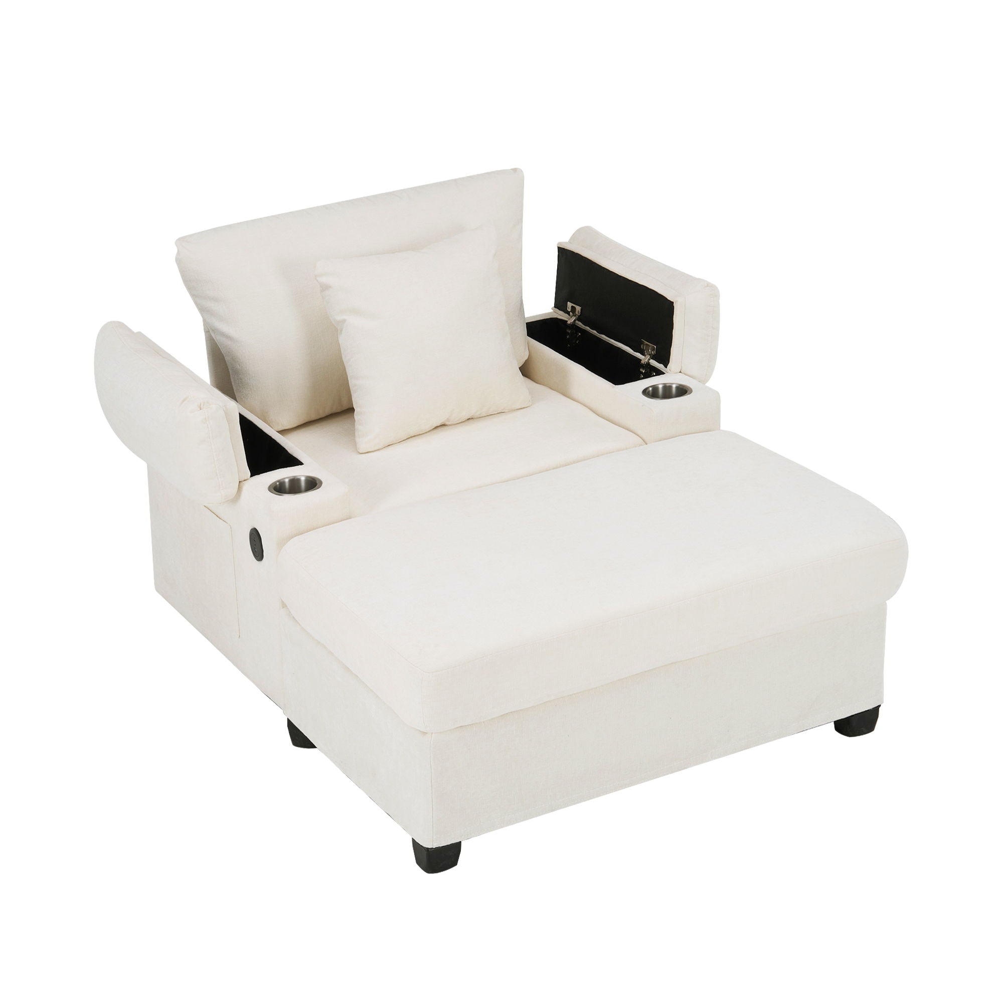 Fabric Sofa Bed With Cupholders And USB Charging Ports Chair For Living Room