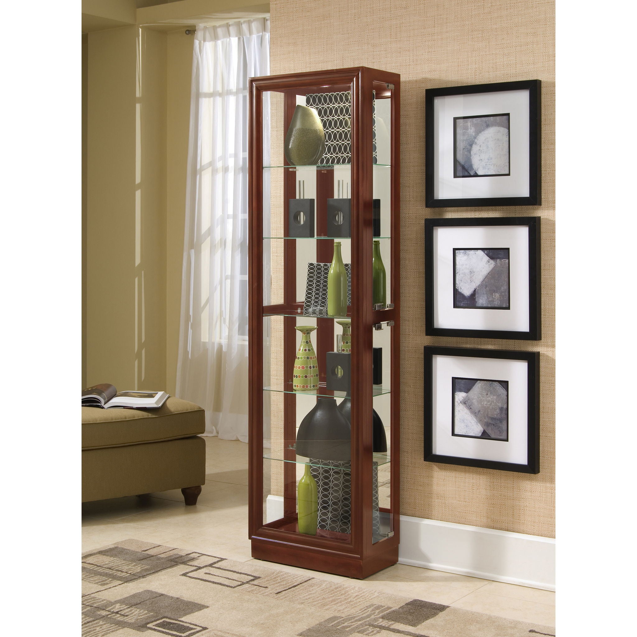PFC Curios - Tall Traditional 5 Shelf Curio Cabinet - Cherry Brown