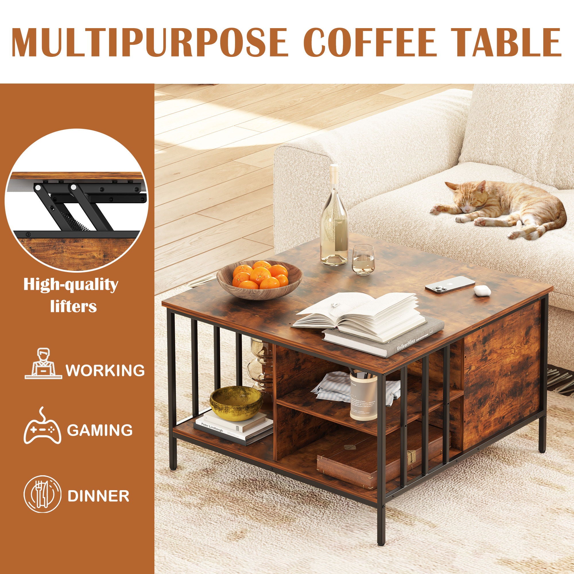 Lift Top Coffee Table With Storage Adjustable Height - Black