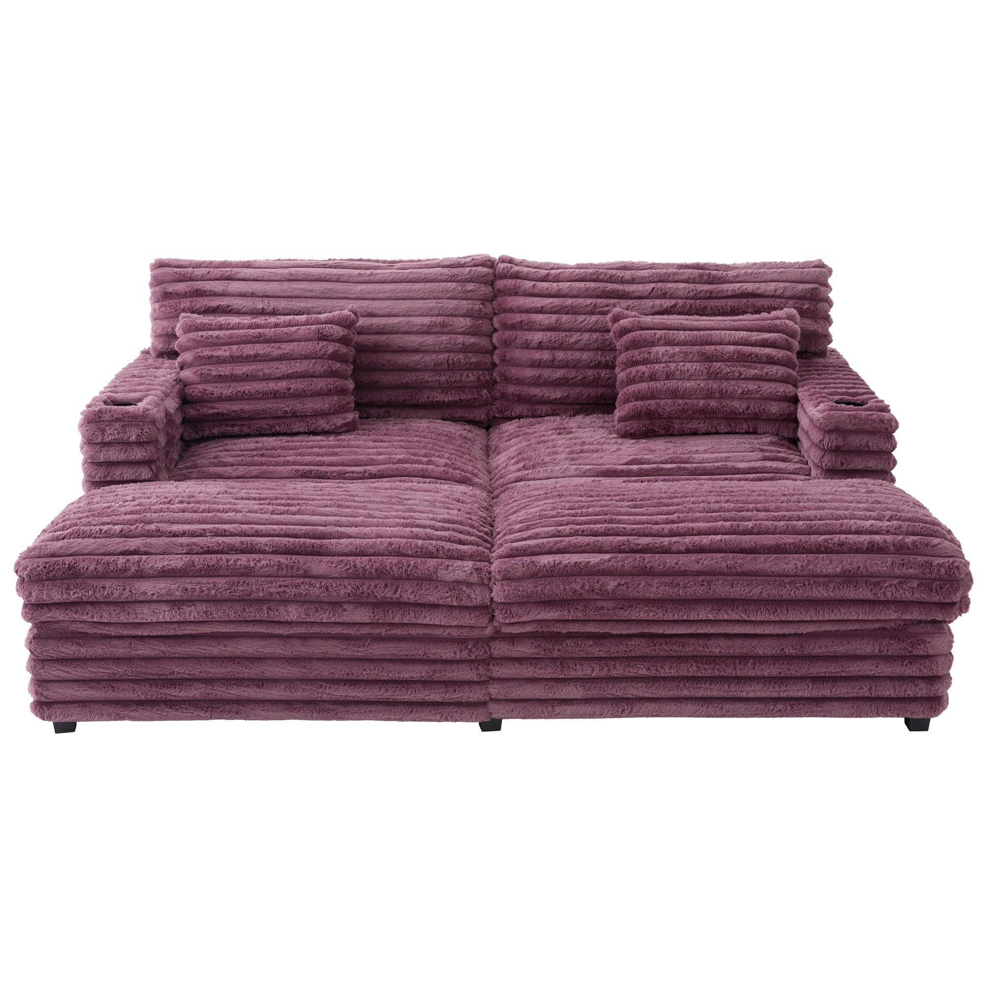 Oversized Double Chaise Lounge Sofa Bed With USB Ports And Cup Holders