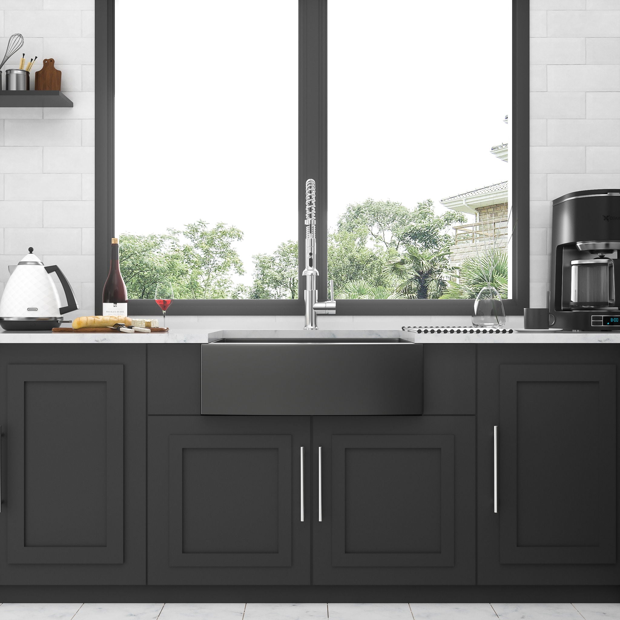 Farmhouse Kitchen Sink, Stainless Steel, Apron Front