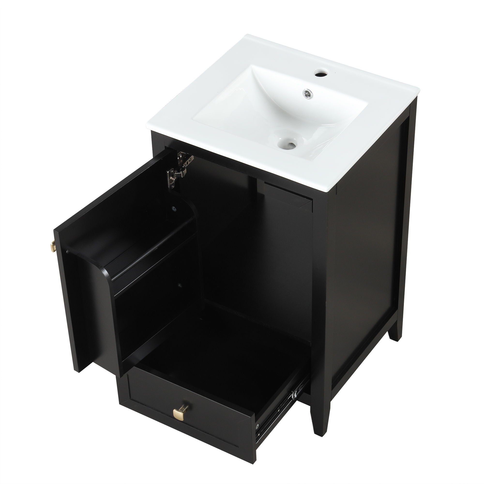 20" Bathroom Vanity With Sink Cabinet With Soft Closing Door, Drawer & Storage Rack - Black