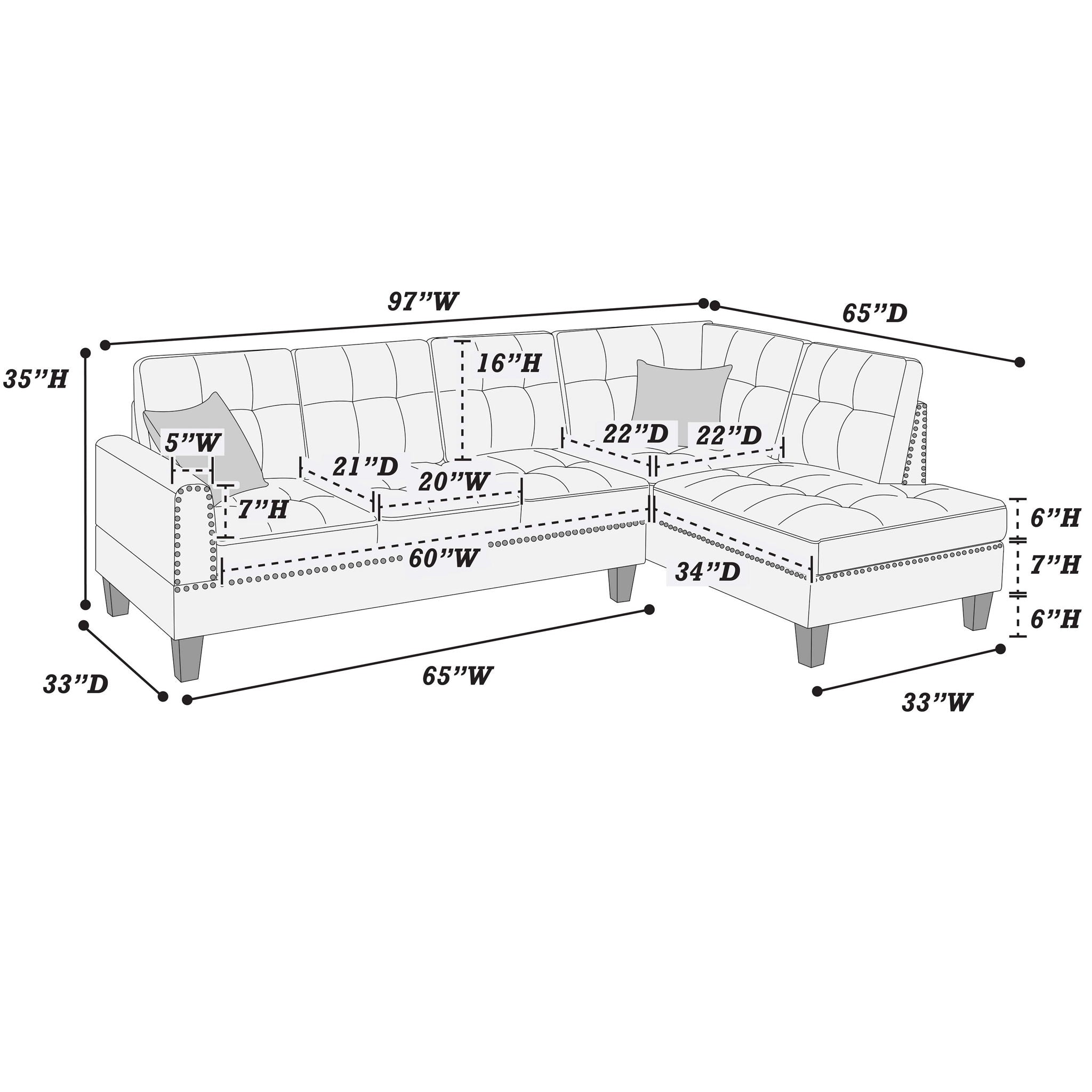 2 Piece Sectional Set With Nailhead Trim, Sofa And Matching Accent Pillows - Charcoal