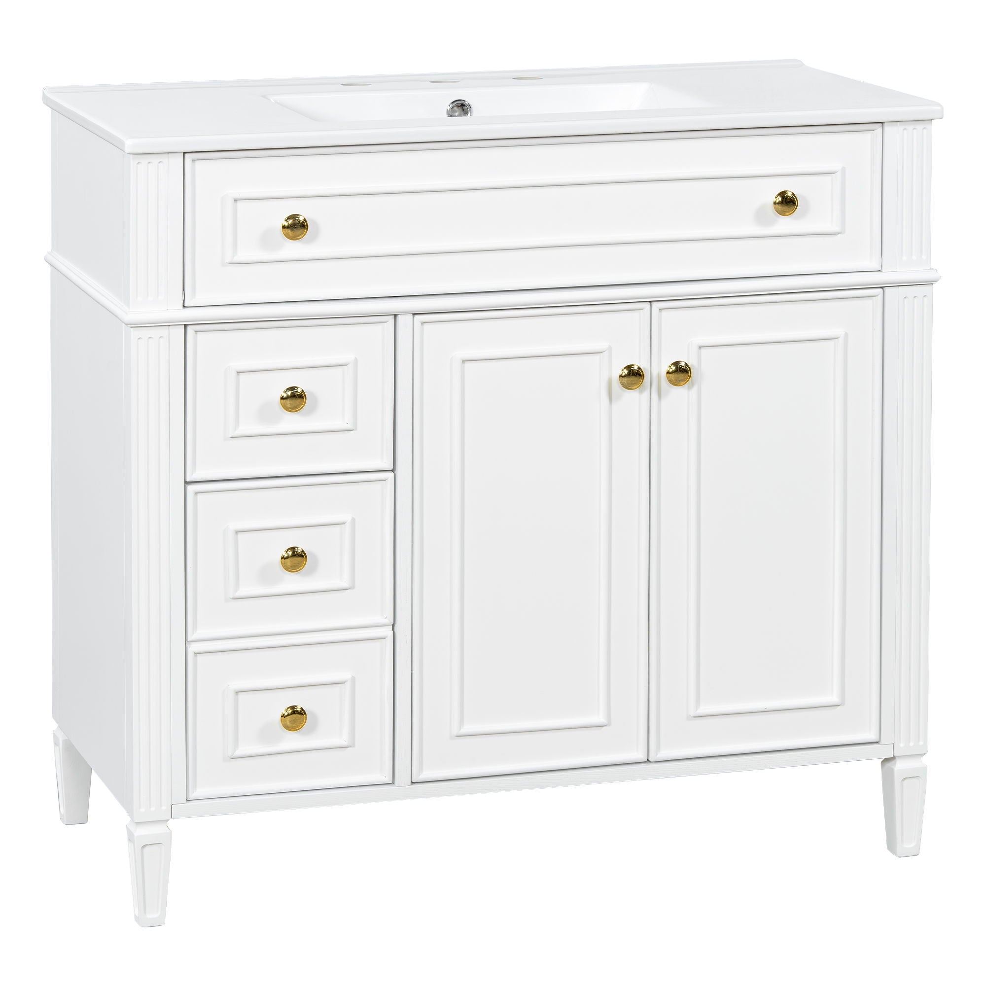 Bathroom Vanity With Sink, 3 Drawers & 2 Soft-Close Doors
