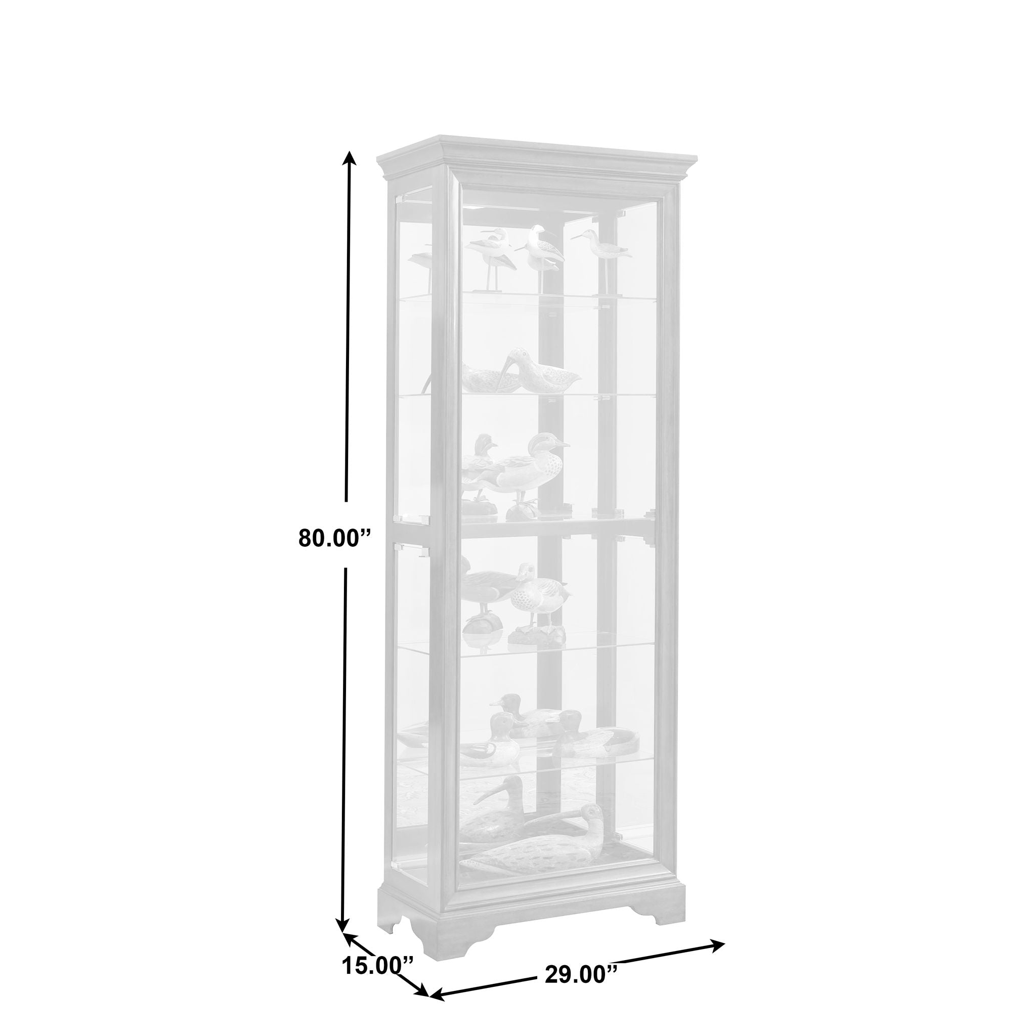 PFC Curios - Mirrored 5 Shelf Gallery Curio Cabinet - Oak Brown