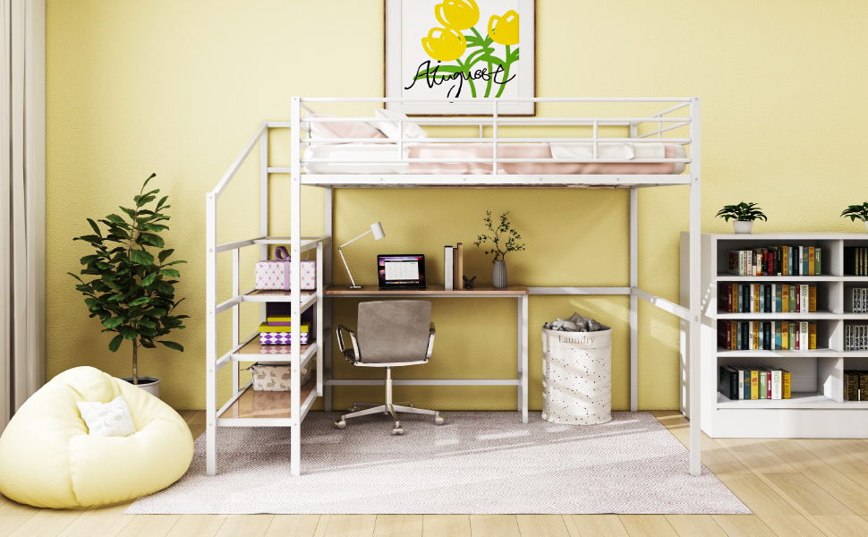 Loft Bed With Desk And Lateral Storage Ladder