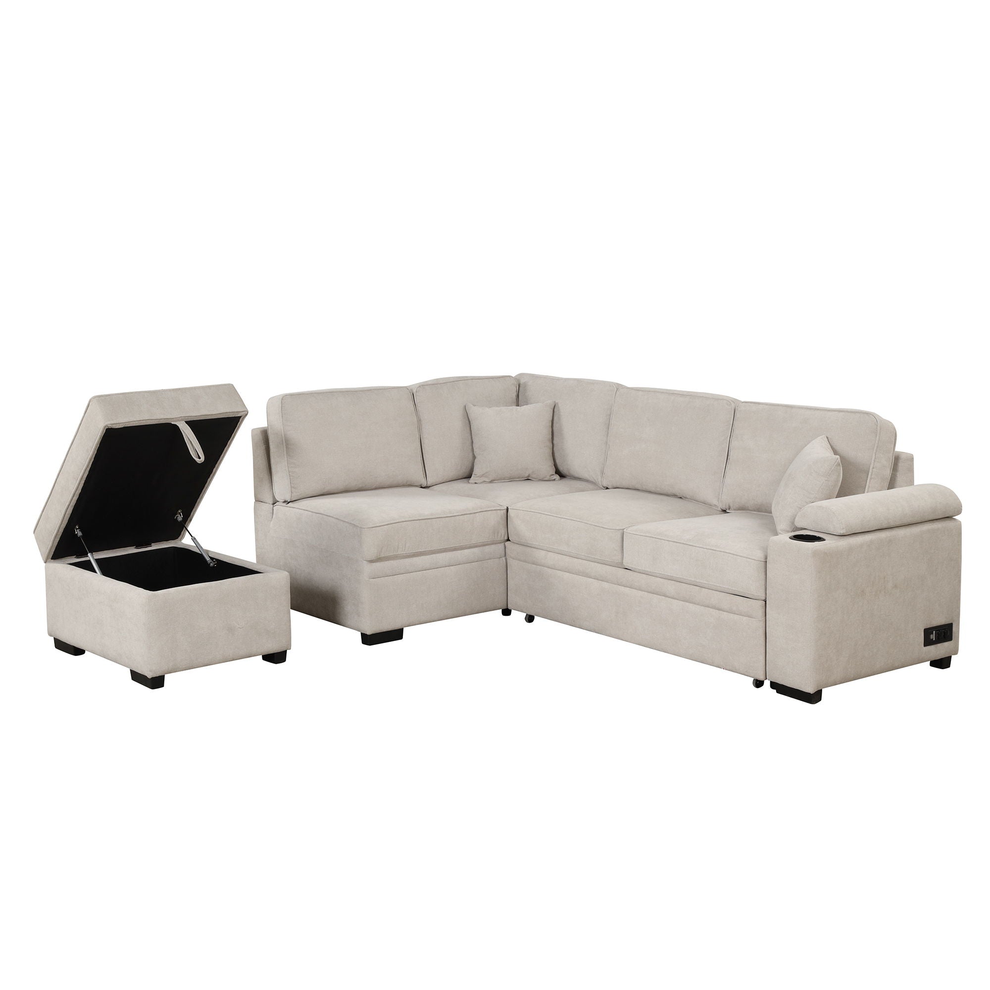Sleeper Sofa Bed, 2 In 1 Pull Out Sofa Bed L Shape Couch With Storage Ottoman For Living Room, Bedroom Couch And Small Apartment