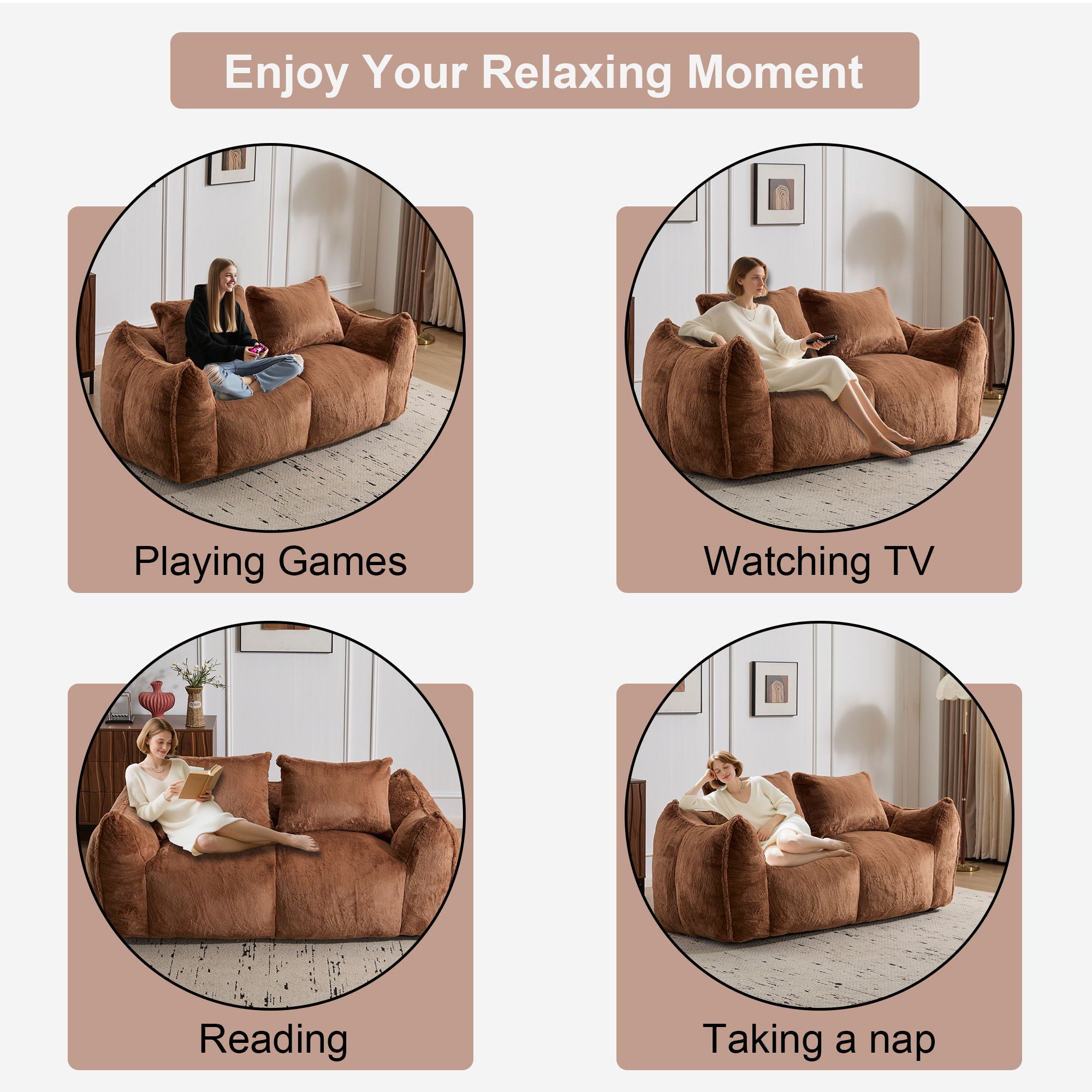 Giant Bean Bag Couch, Ultra Soft Fluffy Loveseat For Living Room