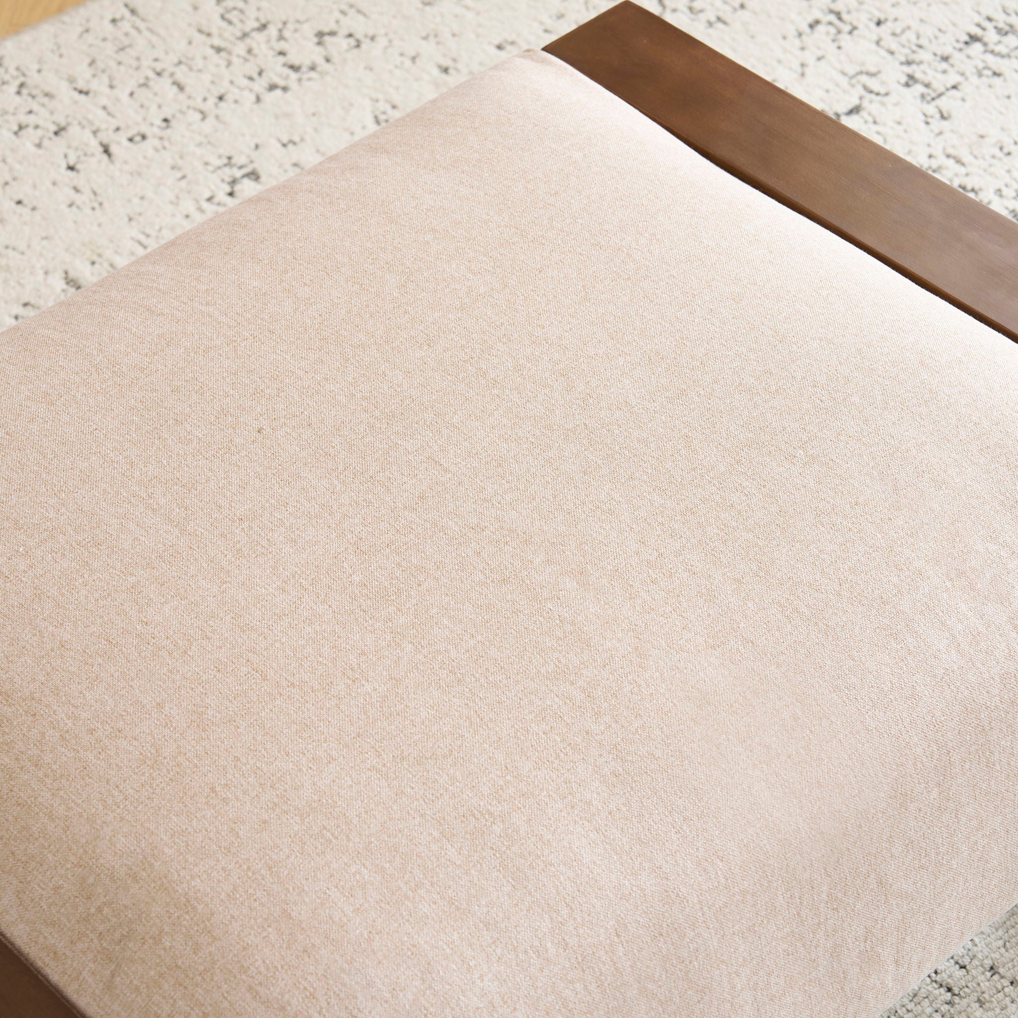 Sleek And Stylish Ottoman Polyester With Rubberwood Legs - Beige