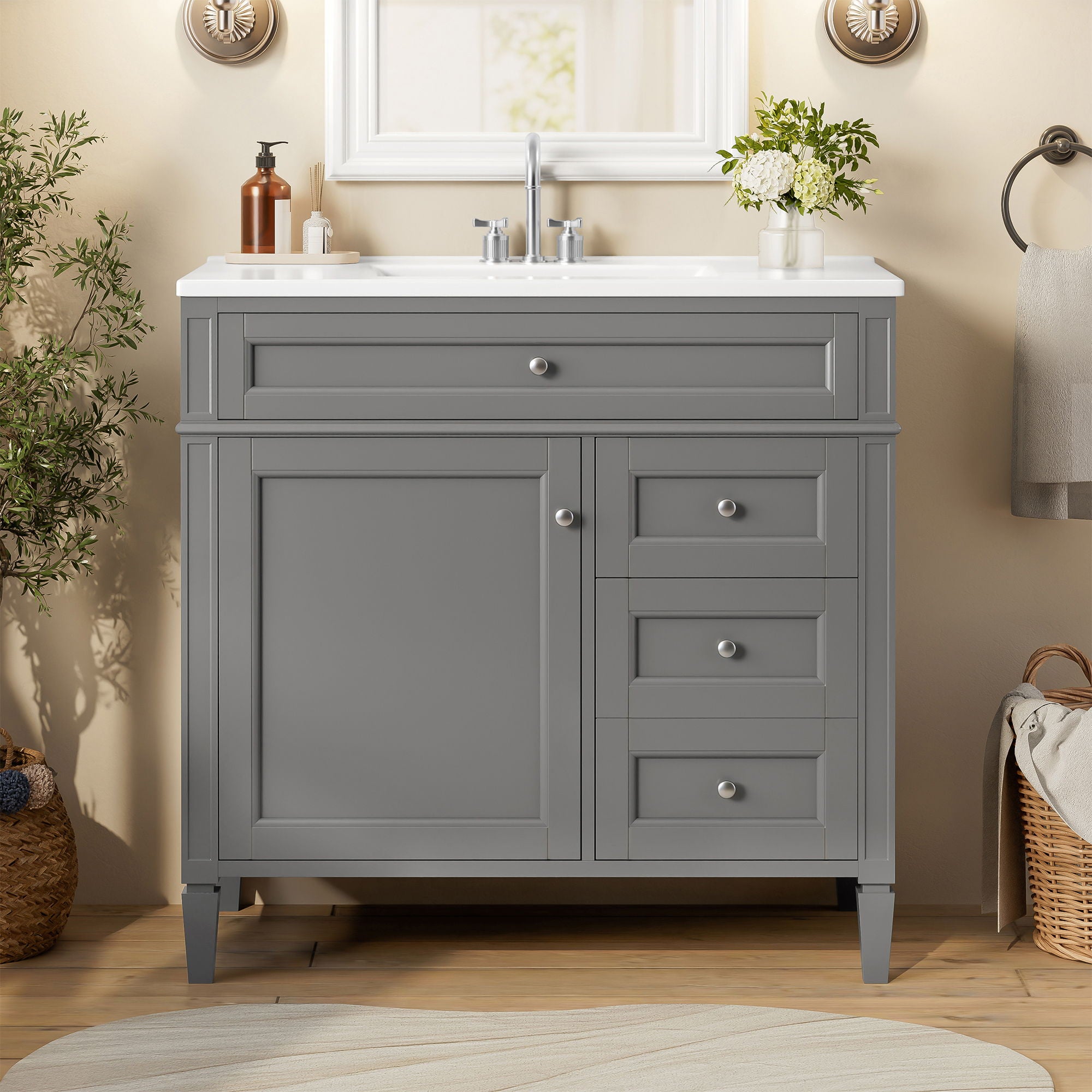 Bathroom Vanity With Top Sink, 2 Drawers, Tip Out Drawer